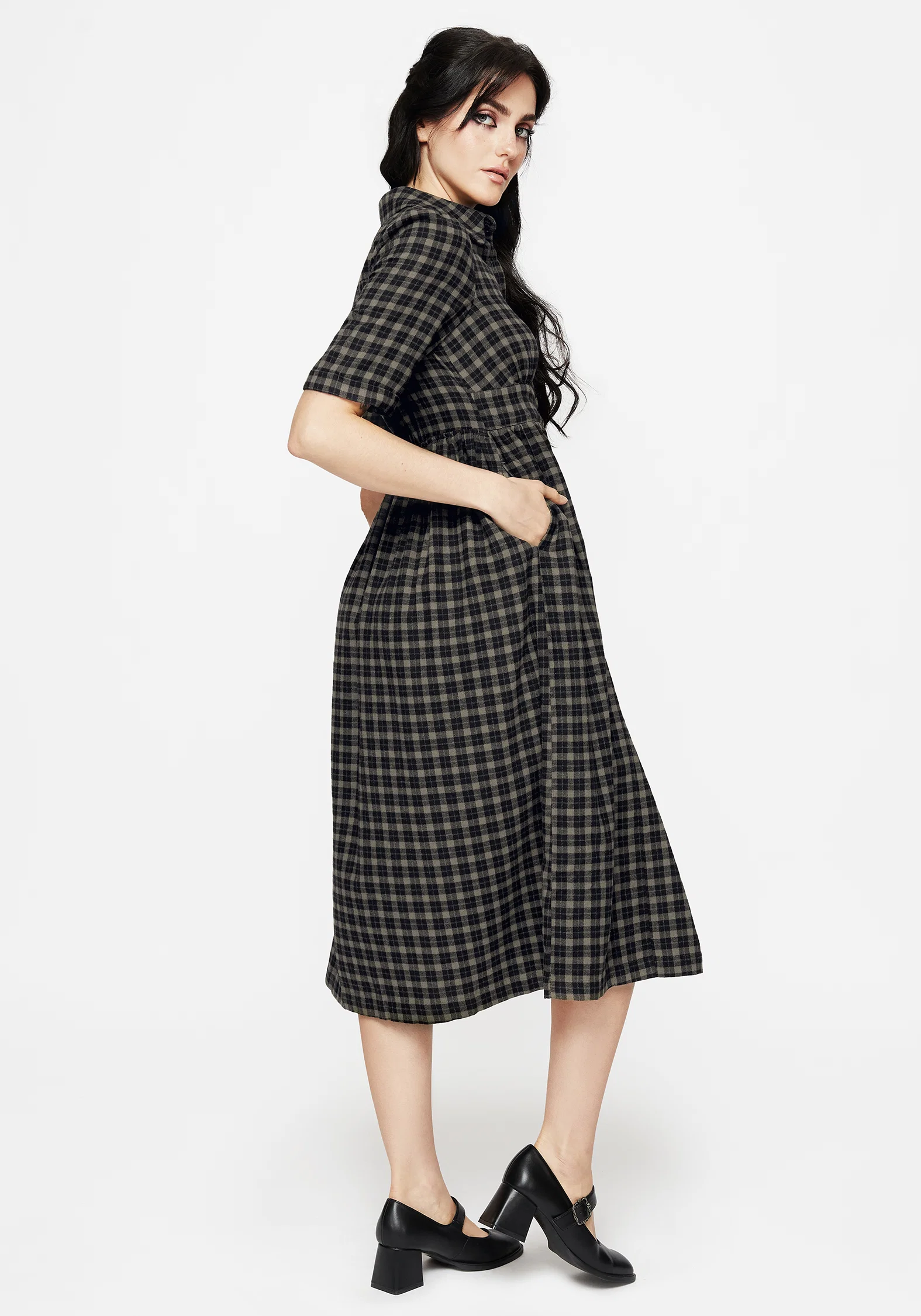 Terra Midi Smock Shirt Dress - Olive - Image 5