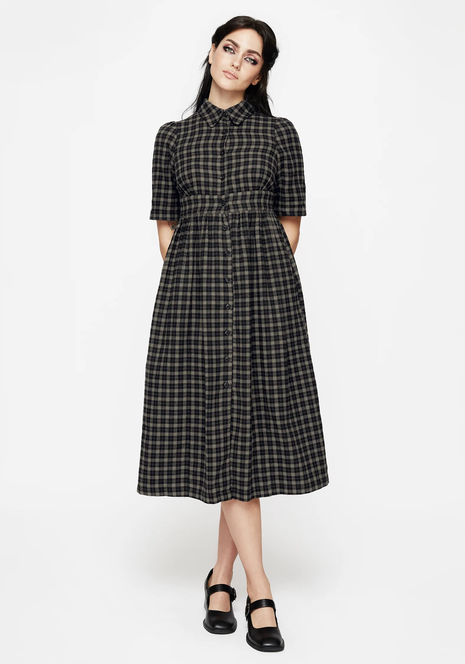 Terra Midi Smock Shirt Dress - Olive - Image 6