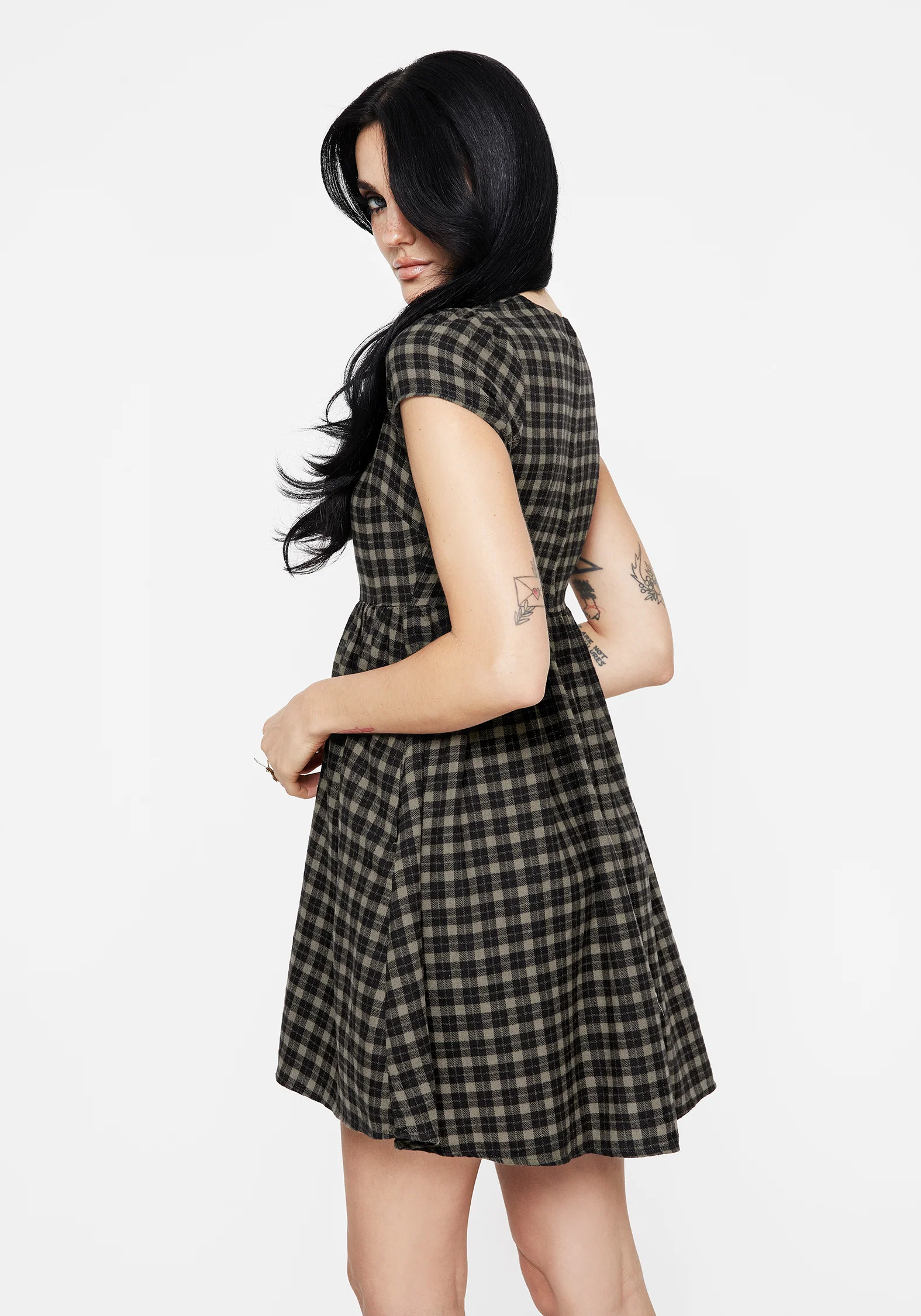 Terra Mini Smock Dress - Olive - Image 3