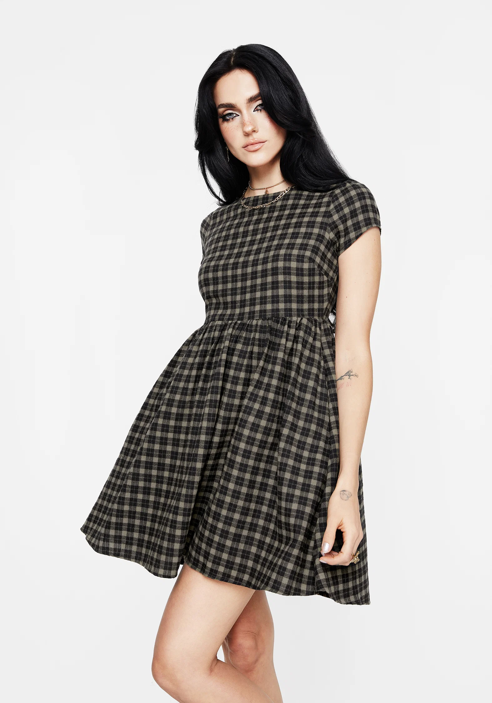 Terra Mini Smock Dress - Olive - Image 4