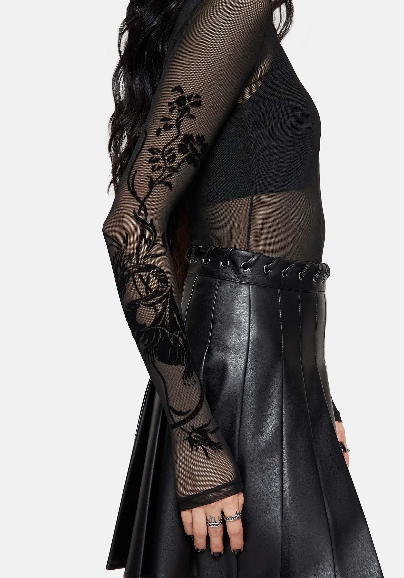 Tessa Flocked Mesh Long Sleeved Bodysuit - Image 2