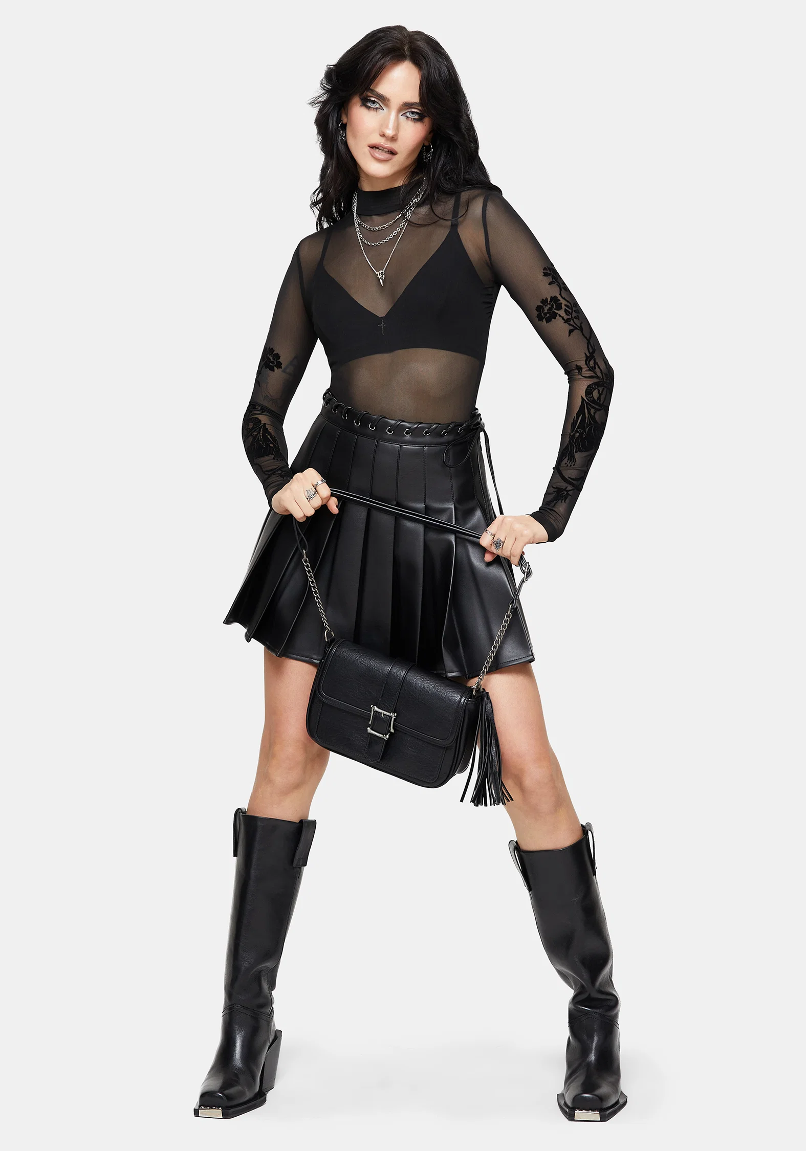 Tessa Flocked Mesh Long Sleeved Bodysuit - Image 7