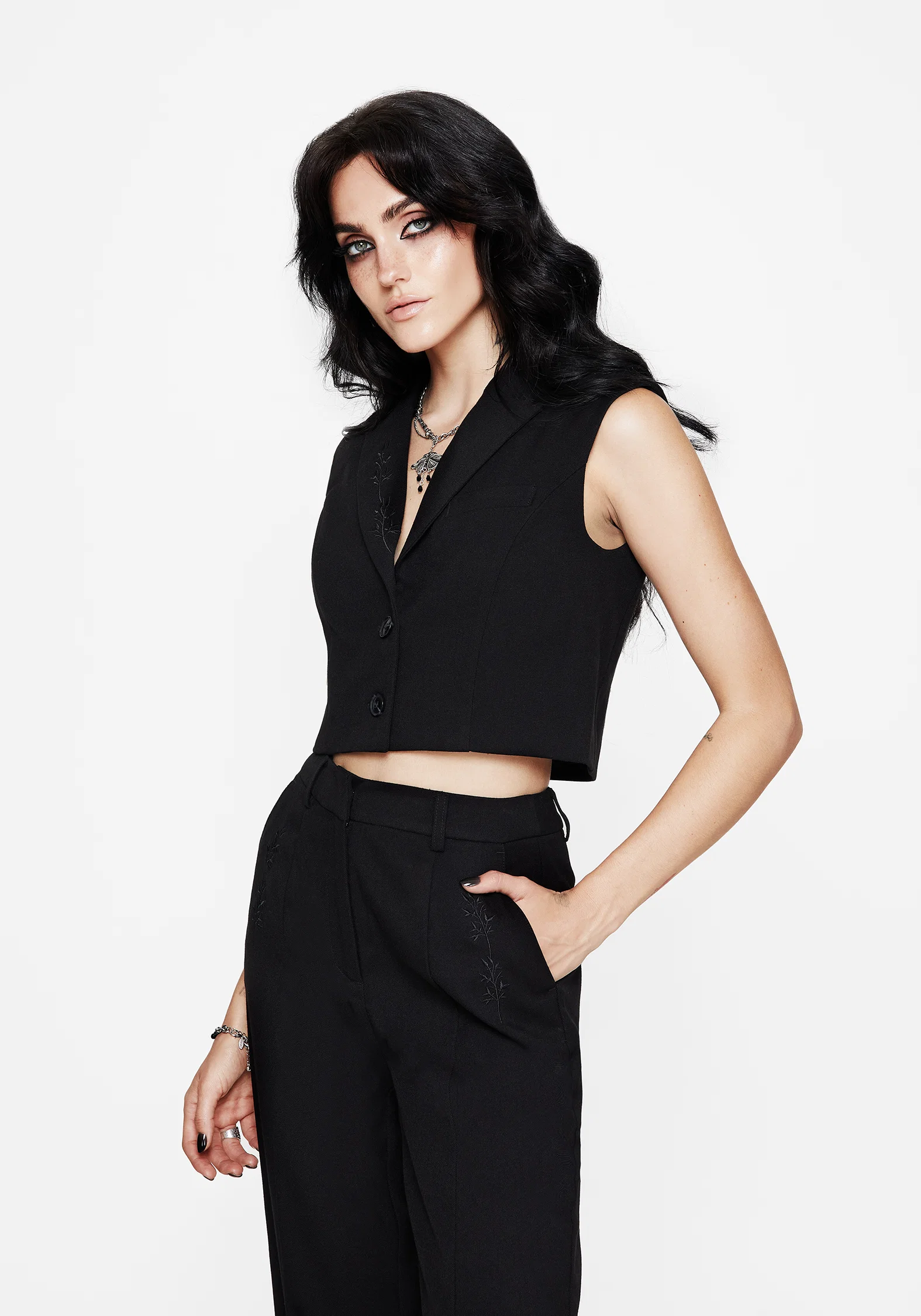 Thora Embroidered Crop Waistcoat - Image 4