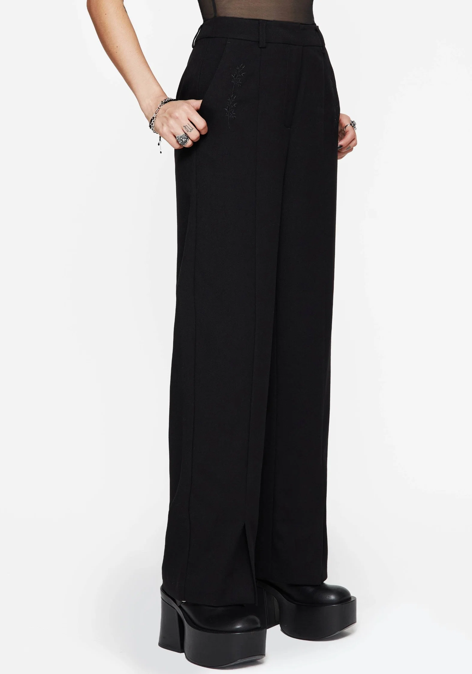 Thora Embroidered Front Split Tailored Trouser - Image 3