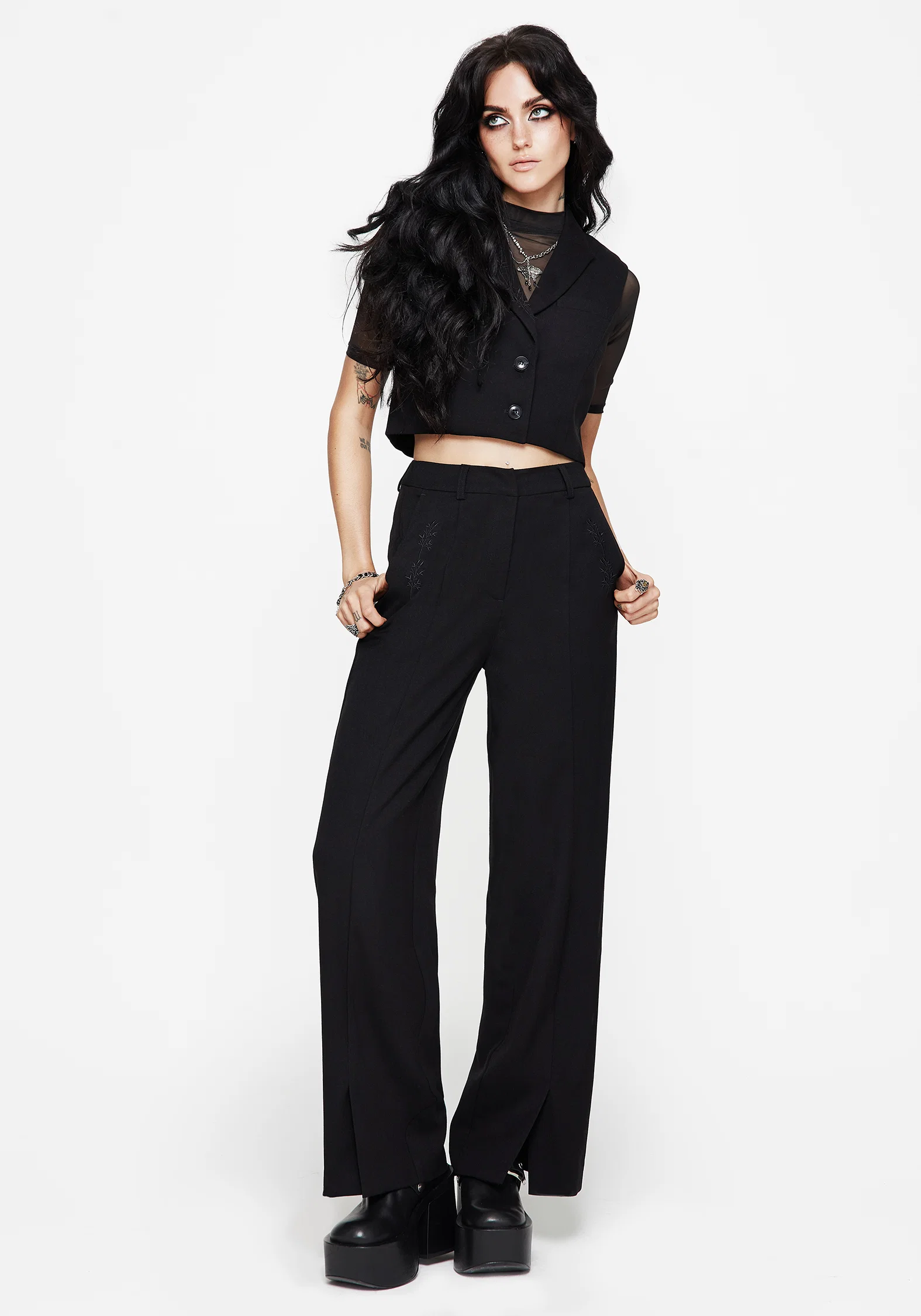 Thora Embroidered Front Split Tailored Trouser - Image 4