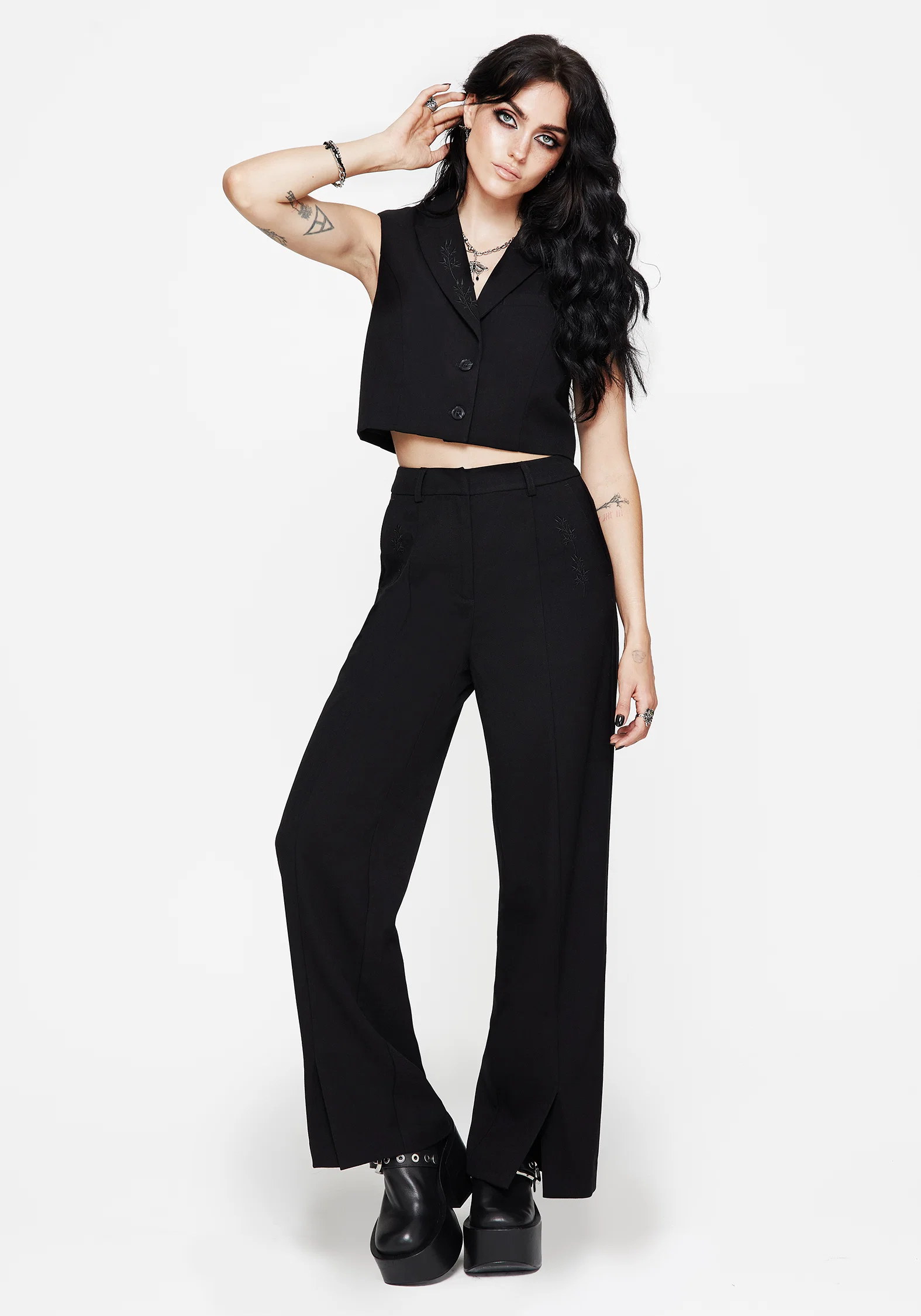 Thora Embroidered Front Split Tailored Trouser - Image 5