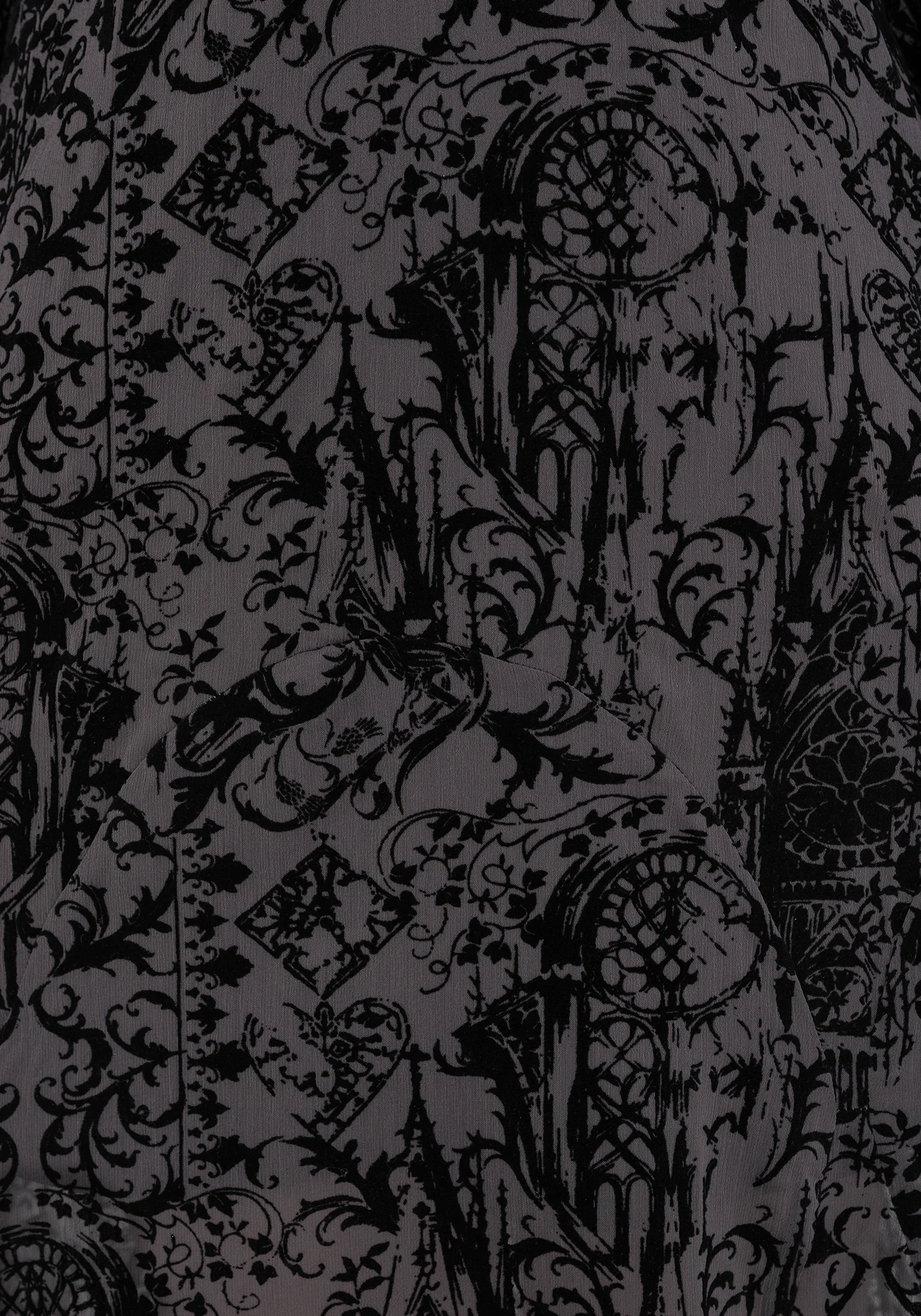 Thorned Flocked Chiffon Castle Print Frill Neck Maxi Dress - Image 2