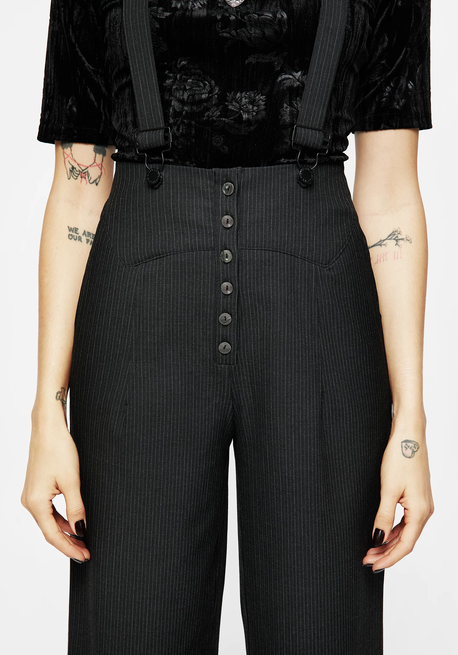 Tilda High Waist Wide Leg Pinstripe Suspender Trousers - Image 2