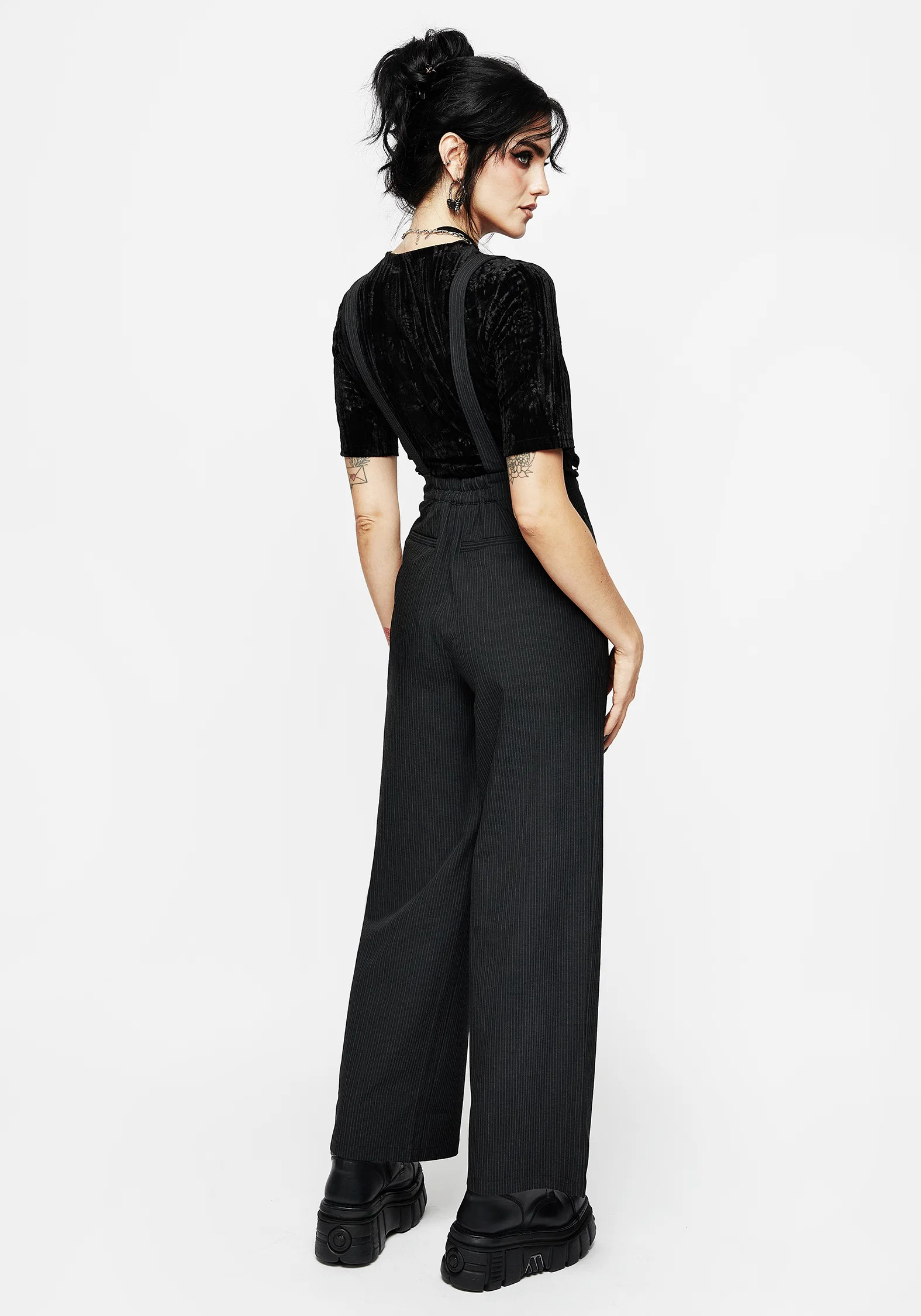 Tilda High Waist Wide Leg Pinstripe Suspender Trousers - Image 3