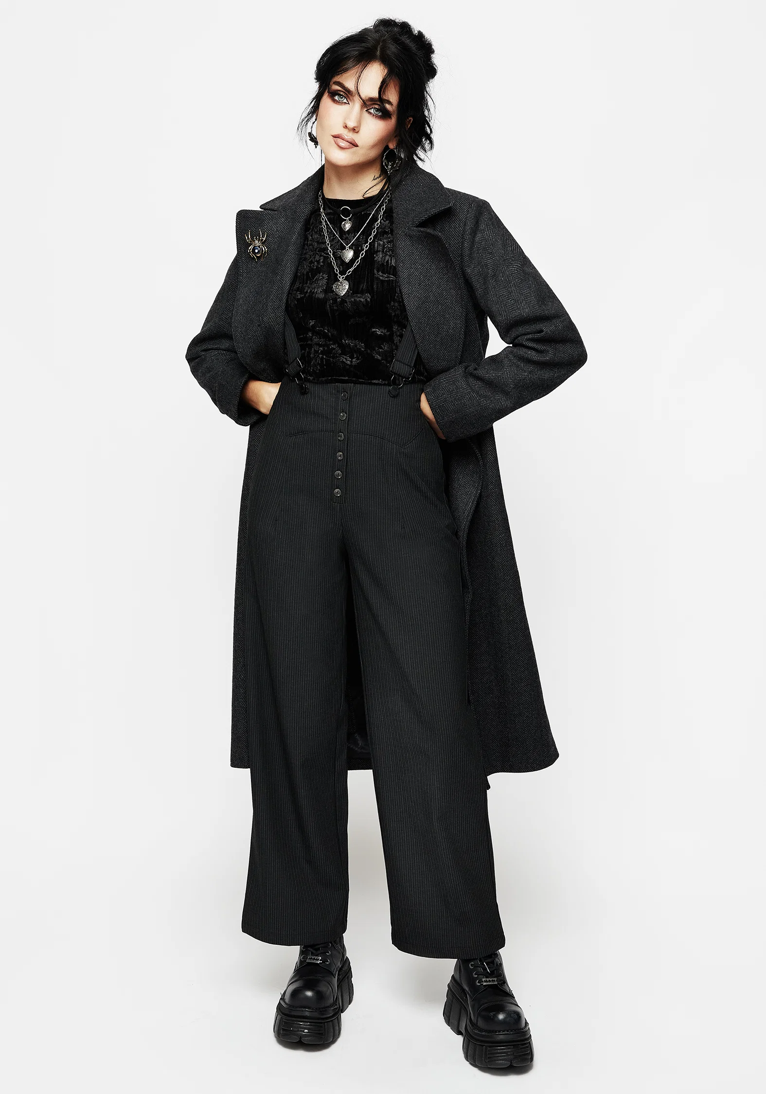 Tilda High Waist Wide Leg Pinstripe Suspender Trousers - Image 5