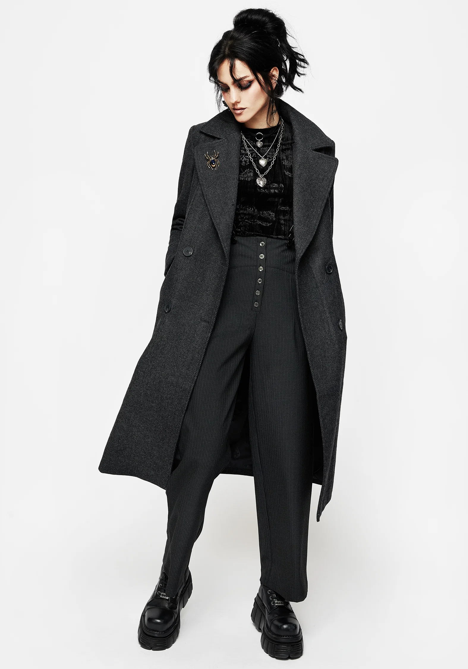 Tilda High Waist Wide Leg Pinstripe Suspender Trousers - Image 6