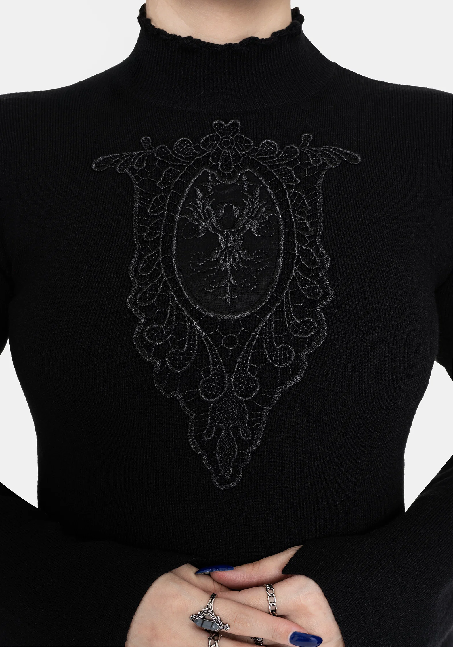 Torquil Bodice Lace Ribbed Knit Jumper - Image 2