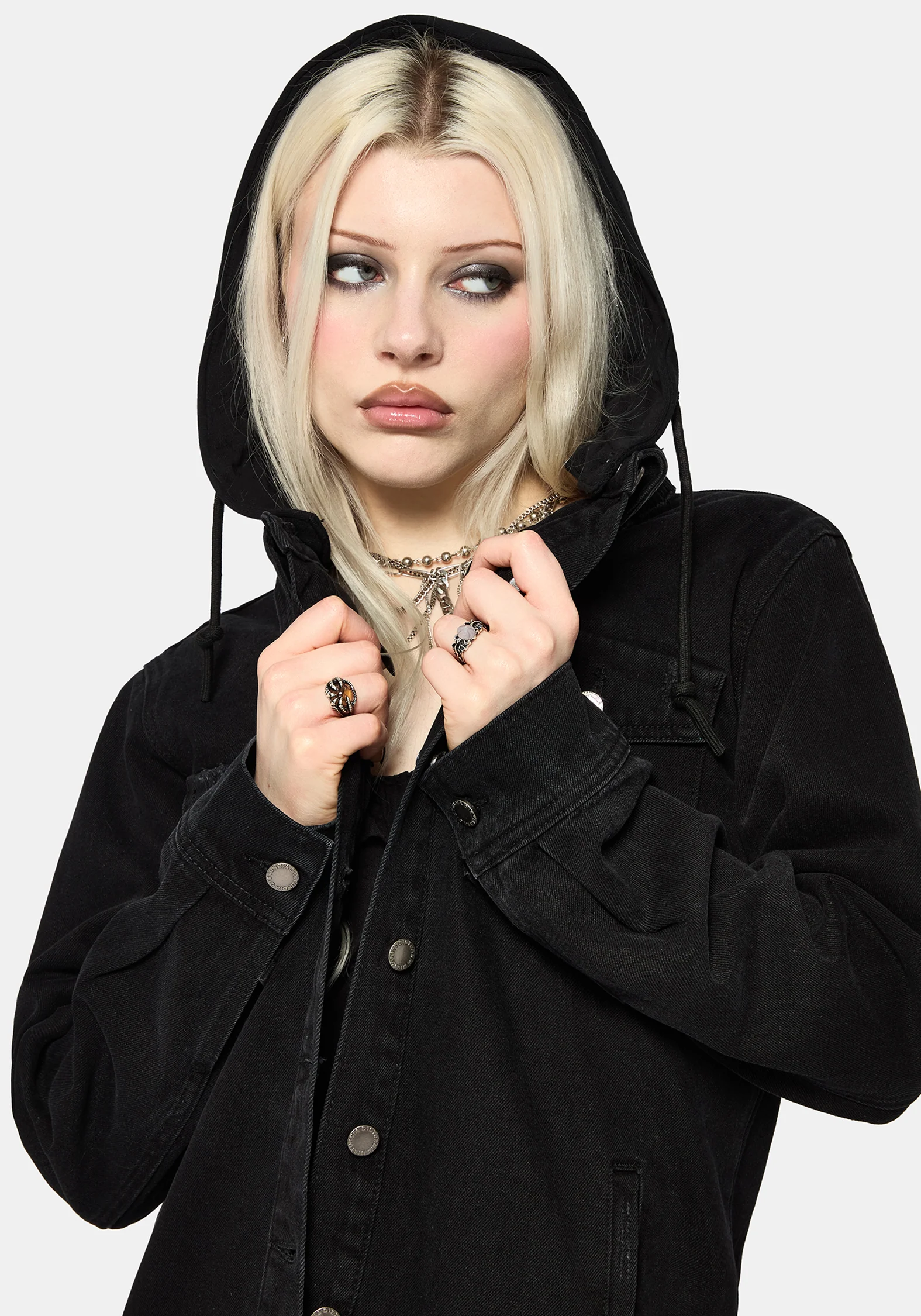 Trellis Hooded Pocket Denim Shacket - Image 2
