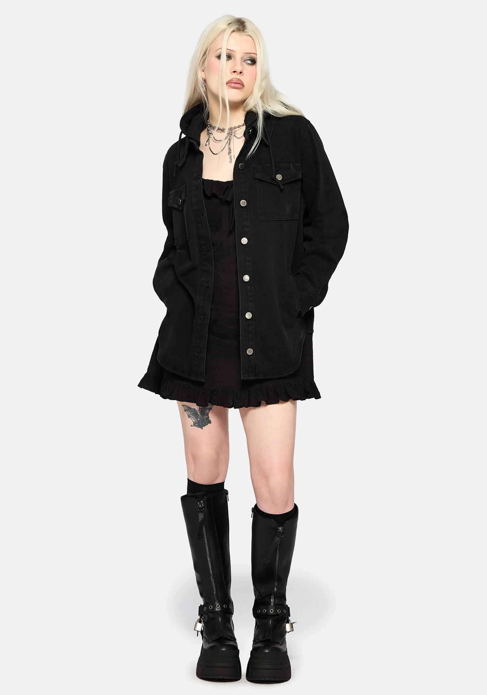 Trellis Hooded Pocket Denim Shacket - Image 6