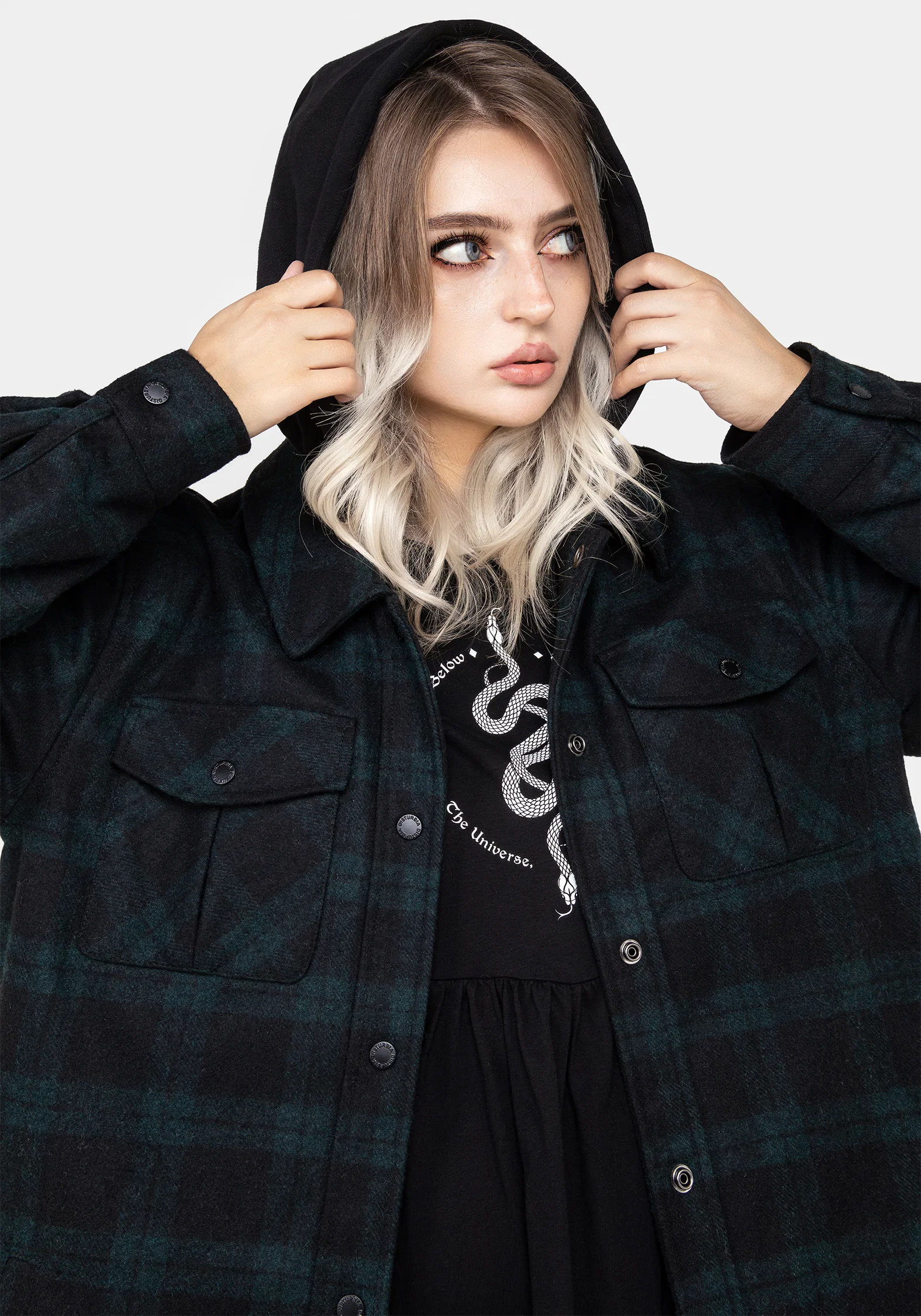 Trellis Hooded Pocket Wool Blend Check Shacket - Image 2