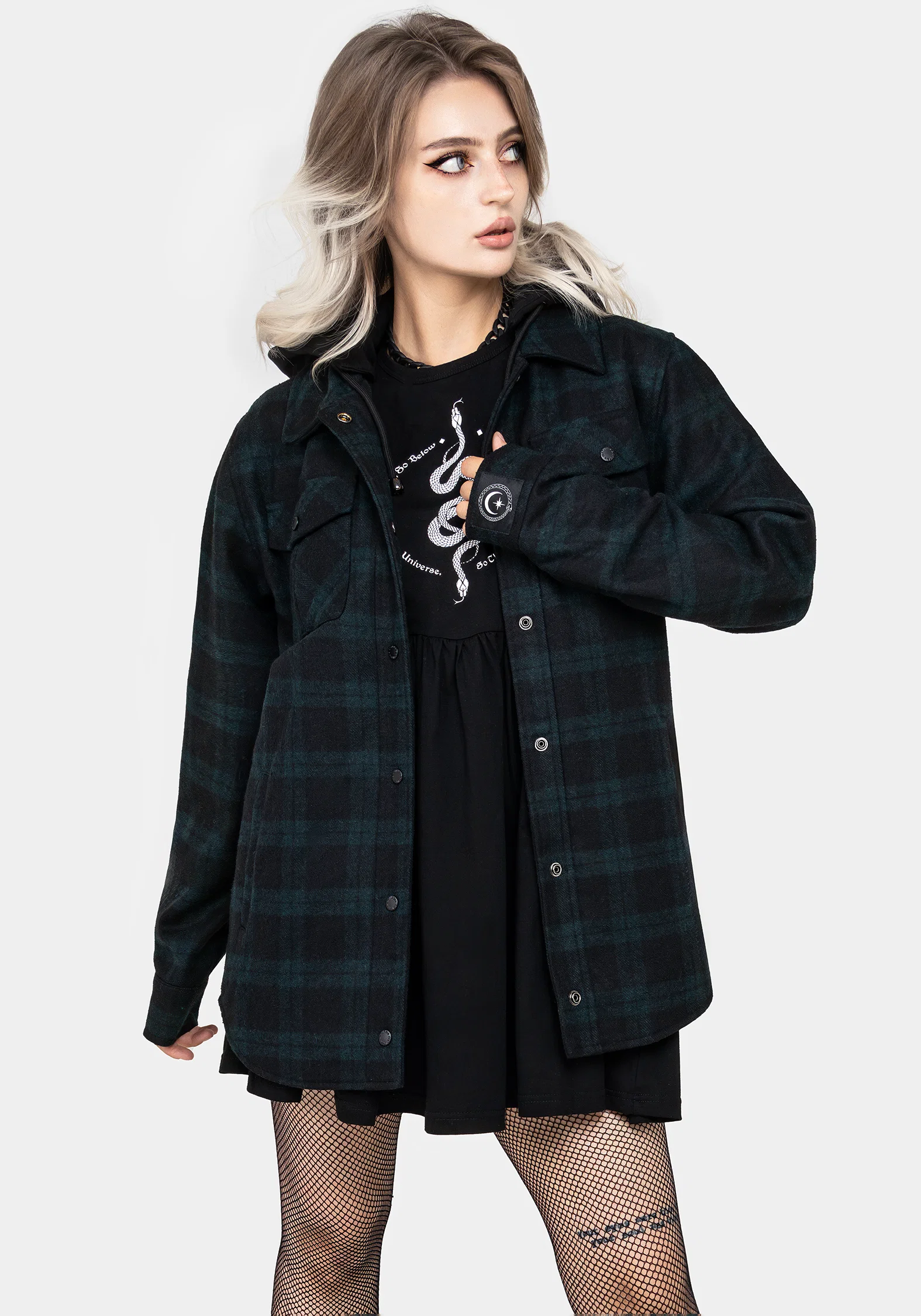 Trellis Hooded Pocket Wool Blend Check Shacket - Image 5