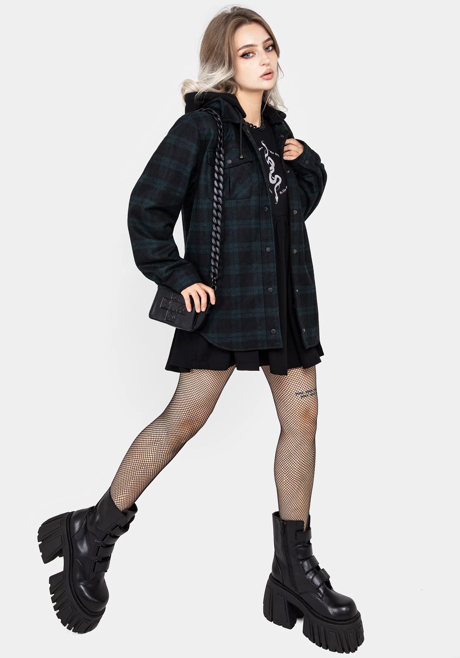 Trellis Hooded Pocket Wool Blend Check Shacket - Image 6