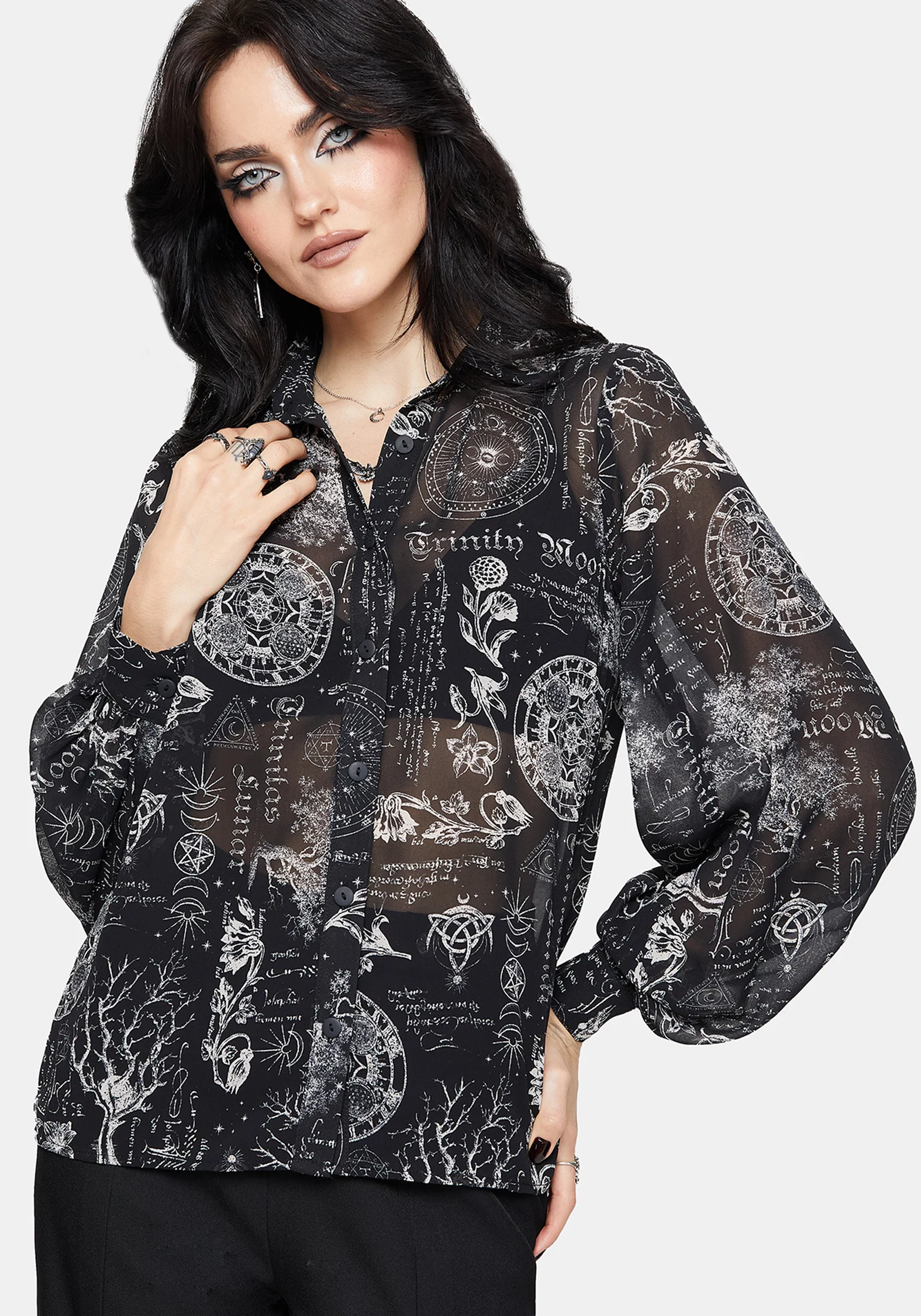 Trinity Moon Print Chiffon Shirt - Image 2