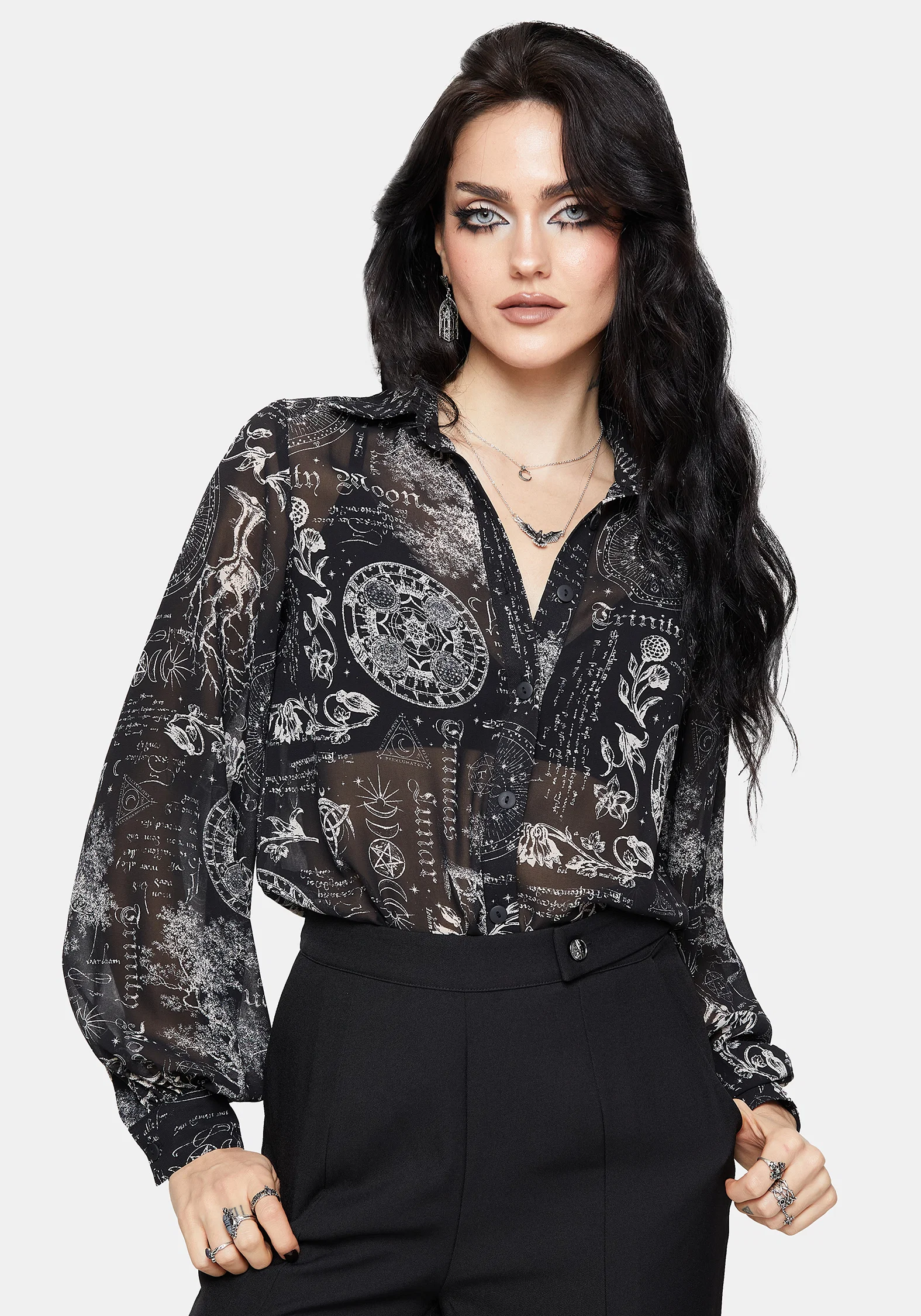Trinity Moon Print Chiffon Shirt - Image 4