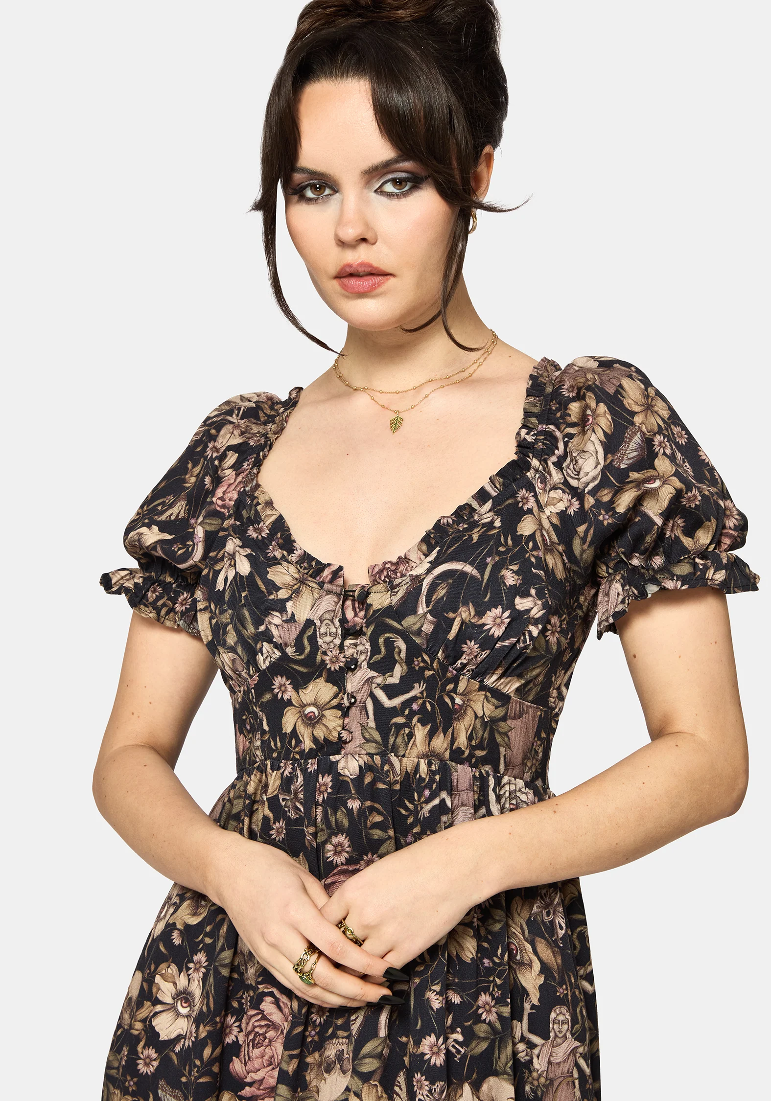 Triple Goddess Print Milkmaid Midi Dress - Image 2