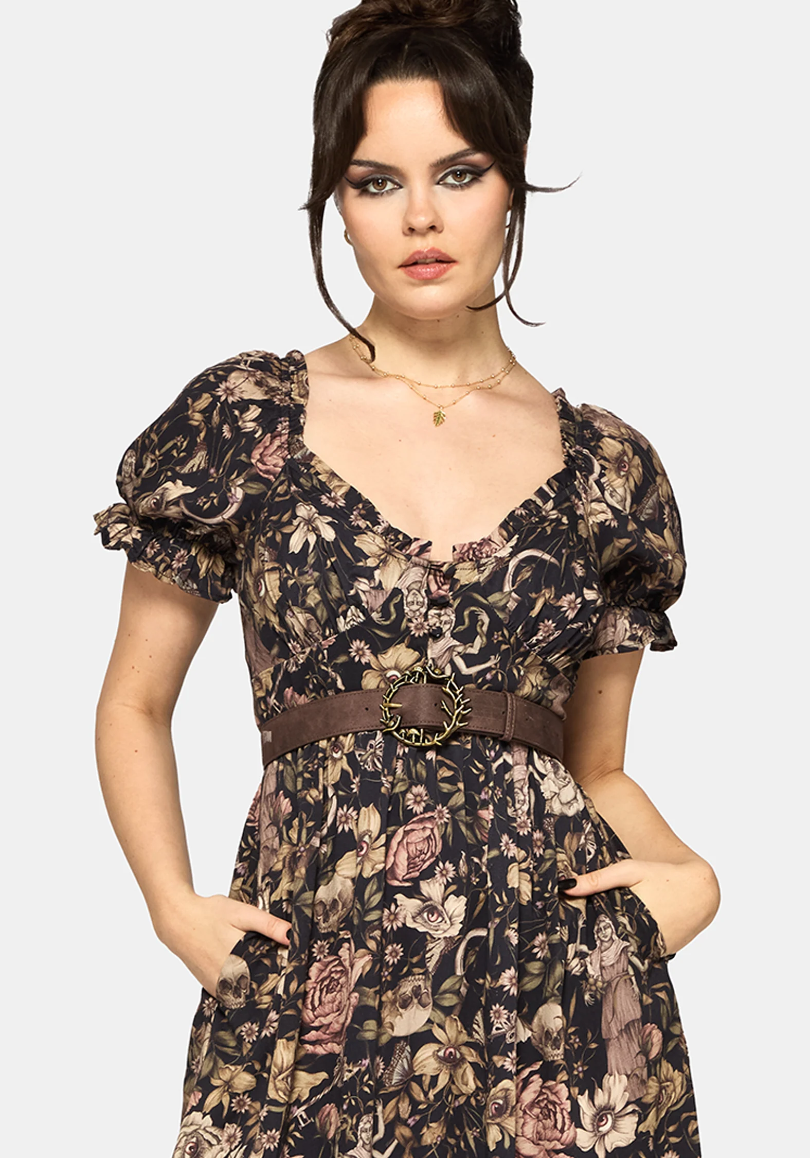 Triple Goddess Print Milkmaid Midi Dress - Image 4