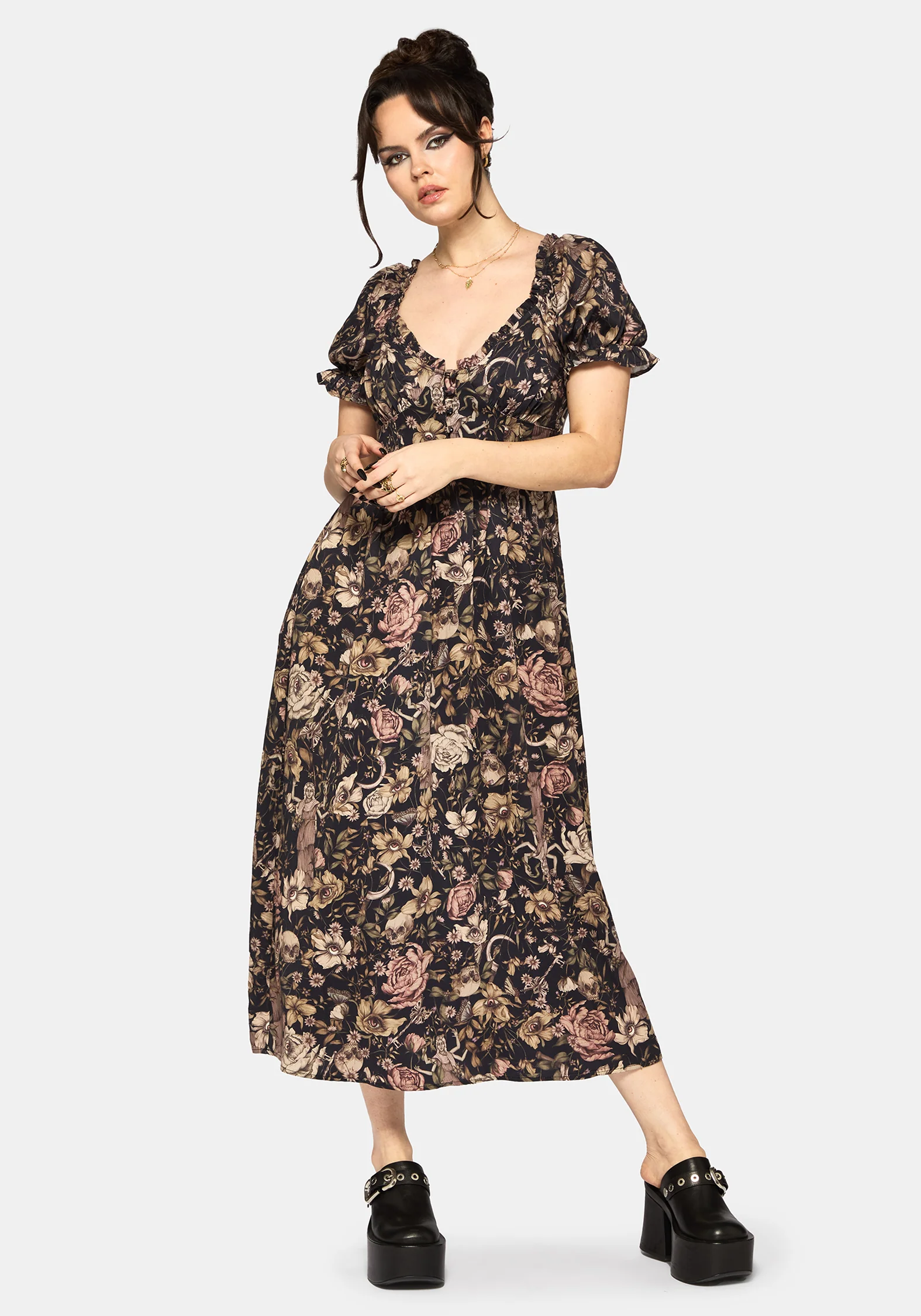 Triple Goddess Print Milkmaid Midi Dress - Image 5