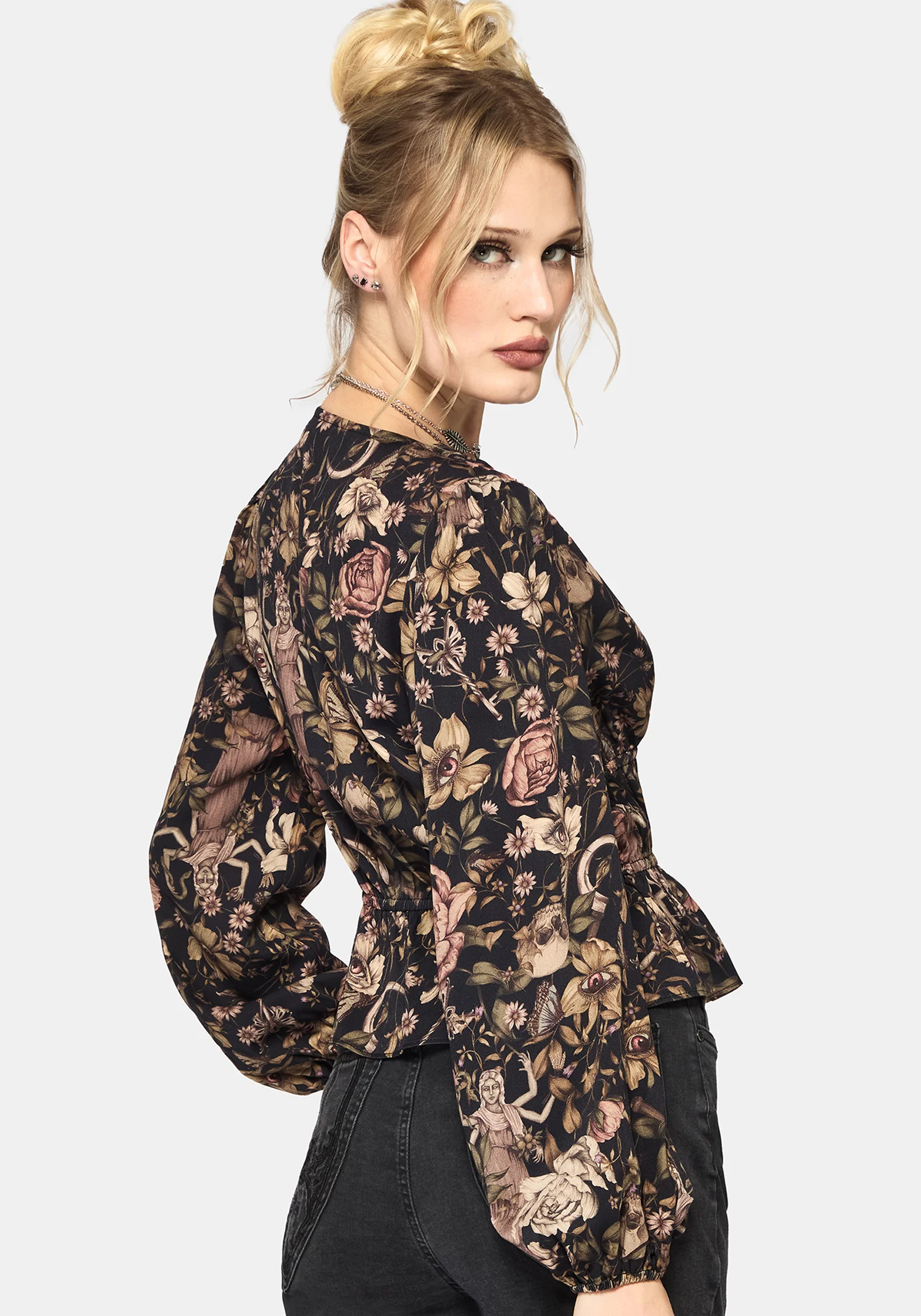 Triple Goddess Print Tie Front Blouse - Image 3