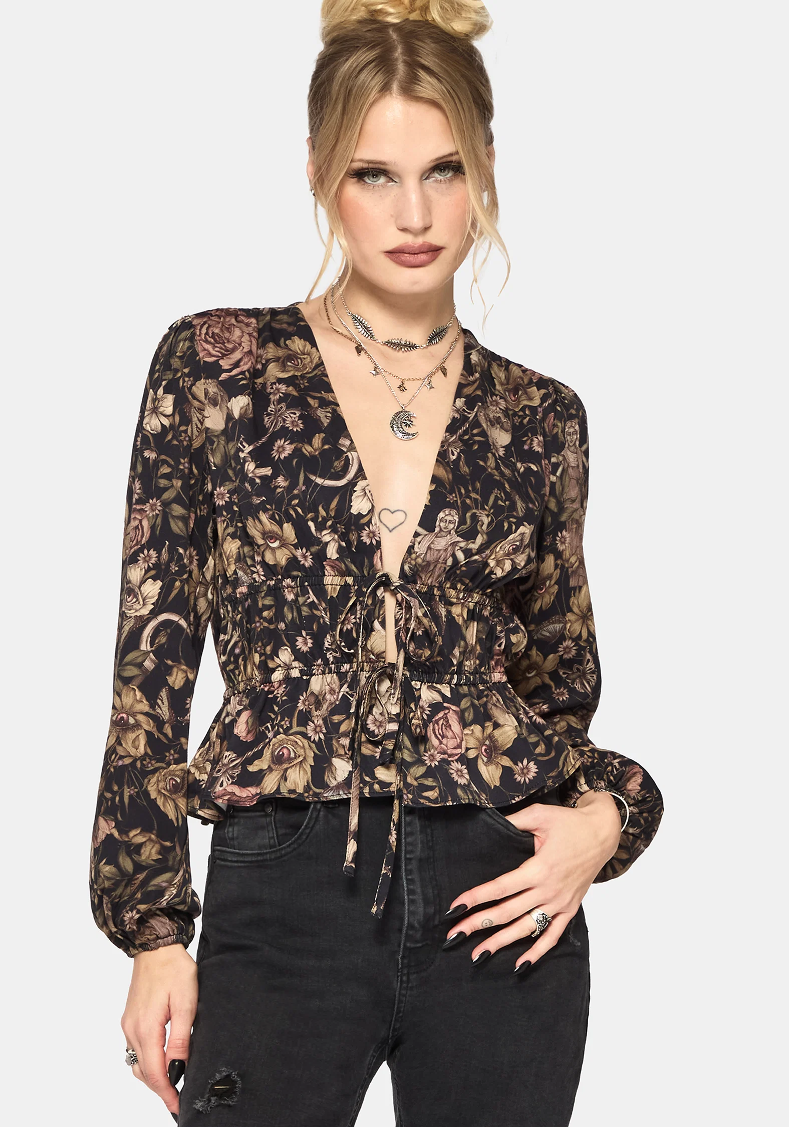 Triple Goddess Print Tie Front Blouse - Image 4