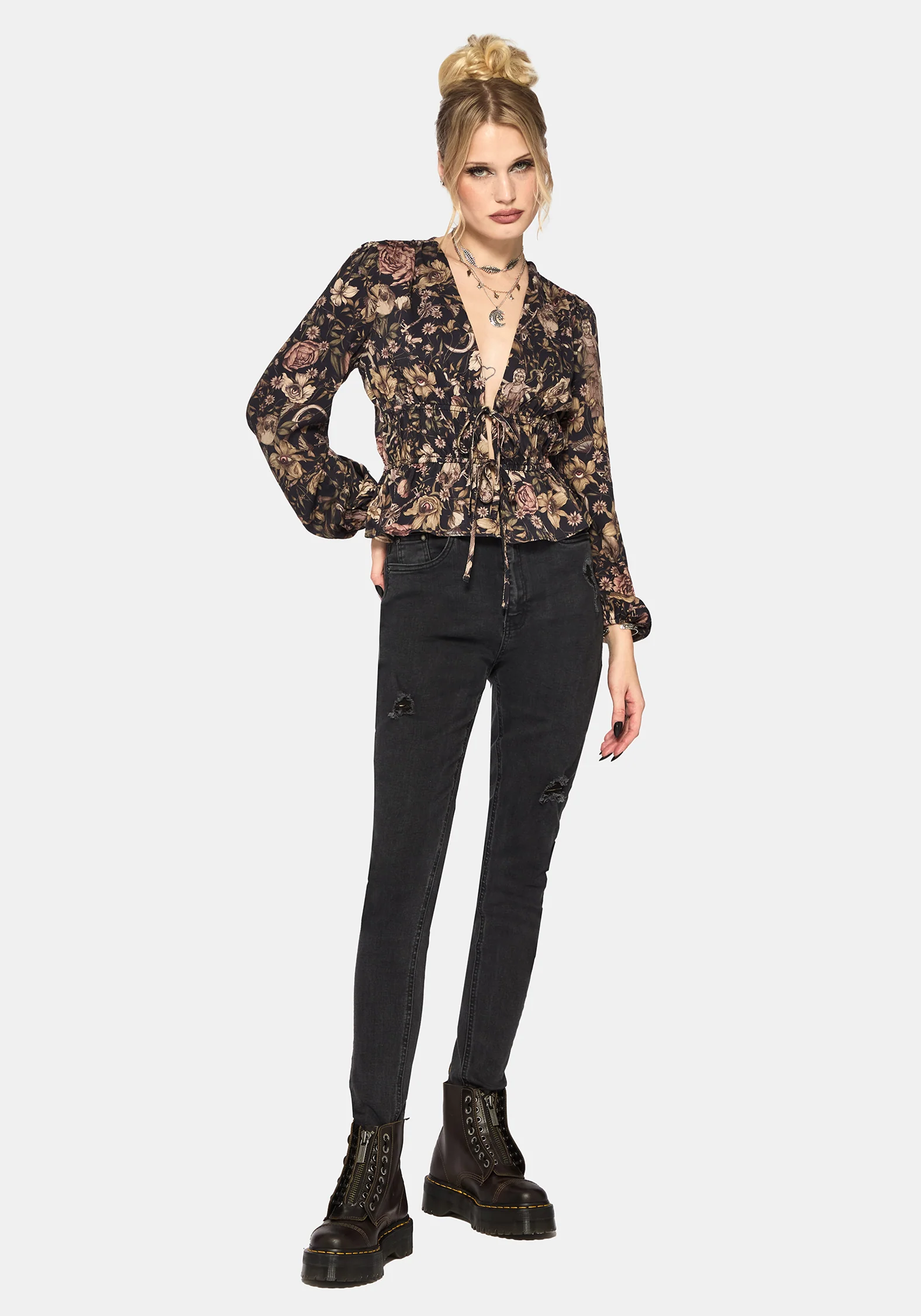 Triple Goddess Print Tie Front Blouse - Image 5
