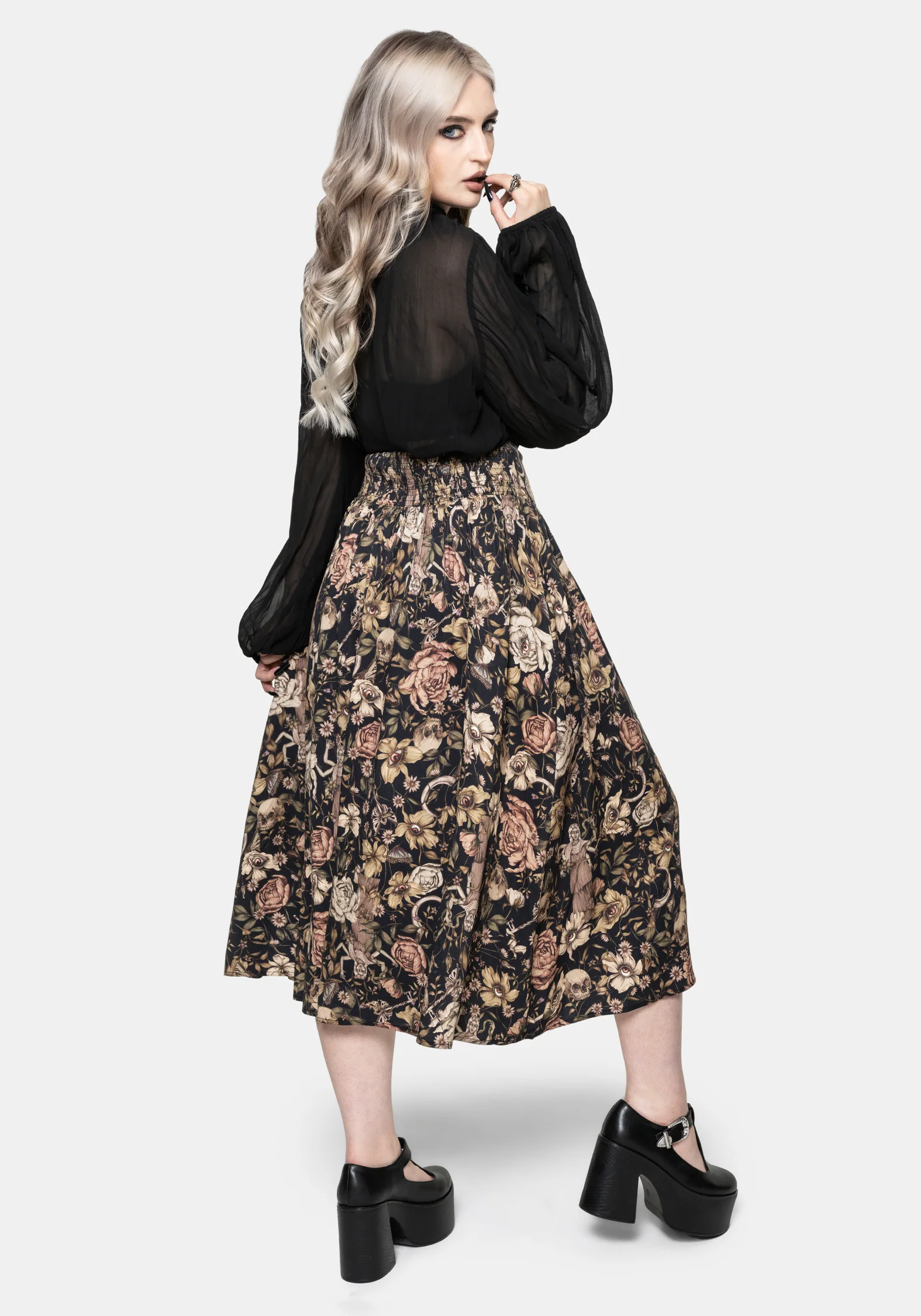 Triple Goddess Print Viscose Button Down Midi Skirt - Image 3