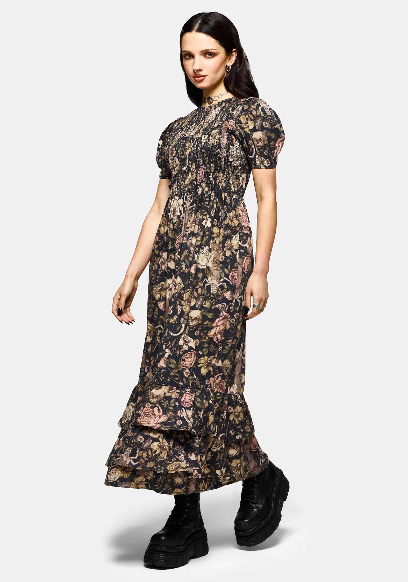 Triple Goddess Tiered Shirred Maxi Dress - Image 4