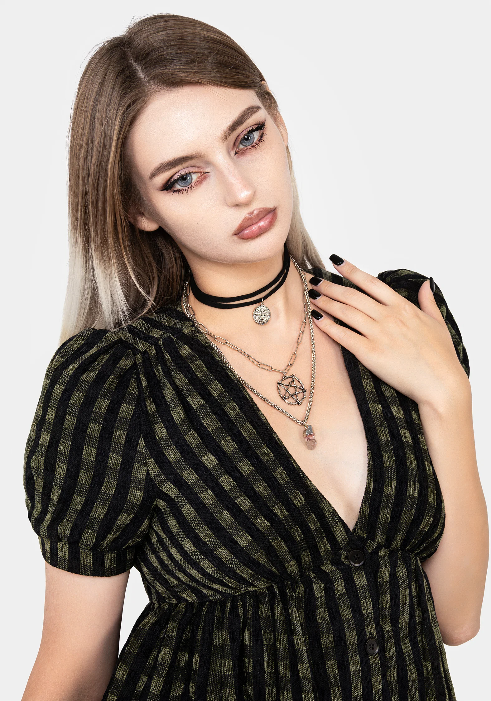 Triune 3 Layered Necklace Pentagram and Crystal - Image 4