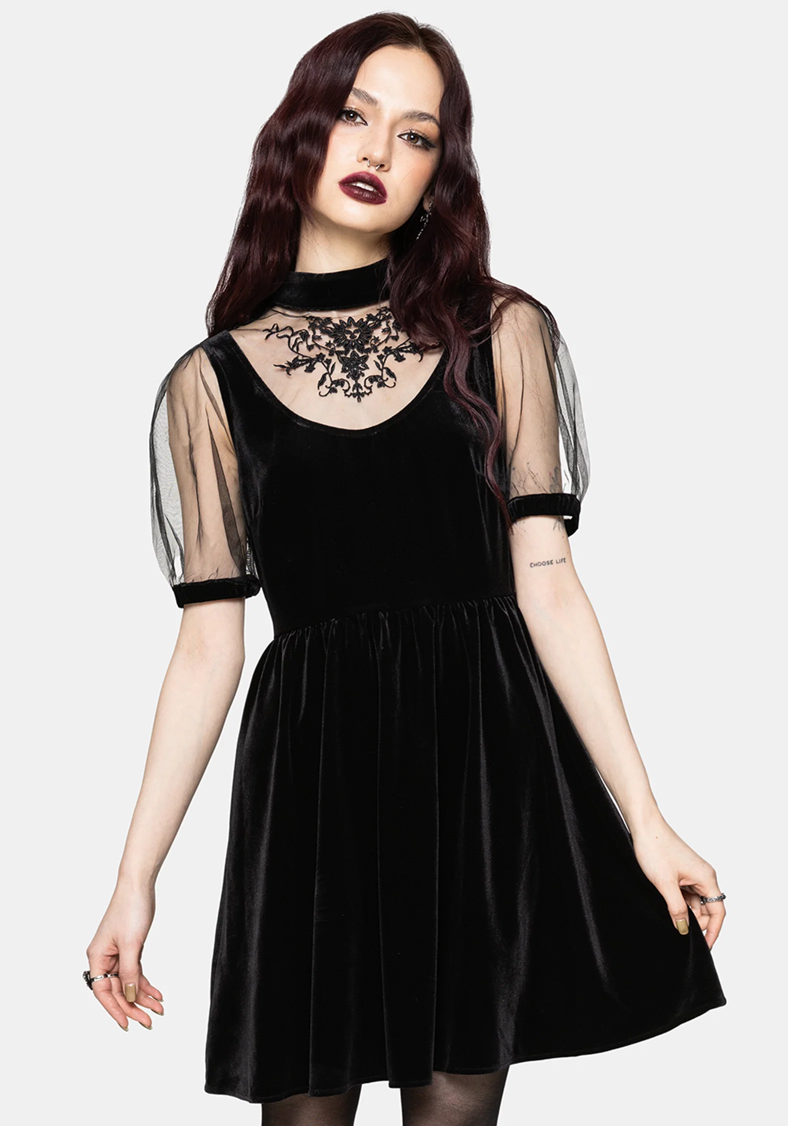 Trixie Velour Mesh Embroidered Mini Smock Dress - Image 4