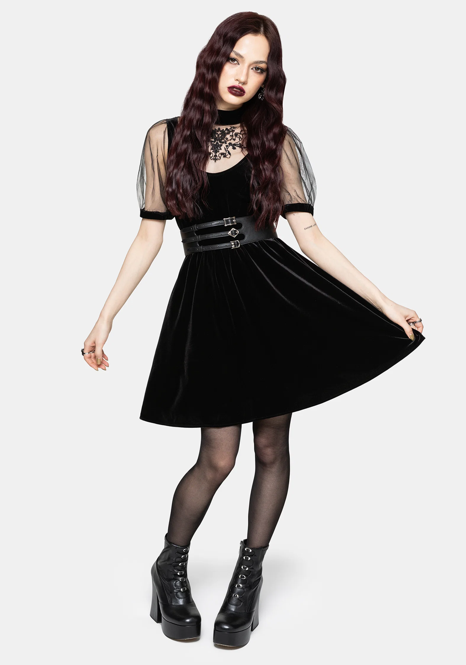 Trixie Velour Mesh Embroidered Mini Smock Dress - Image 5
