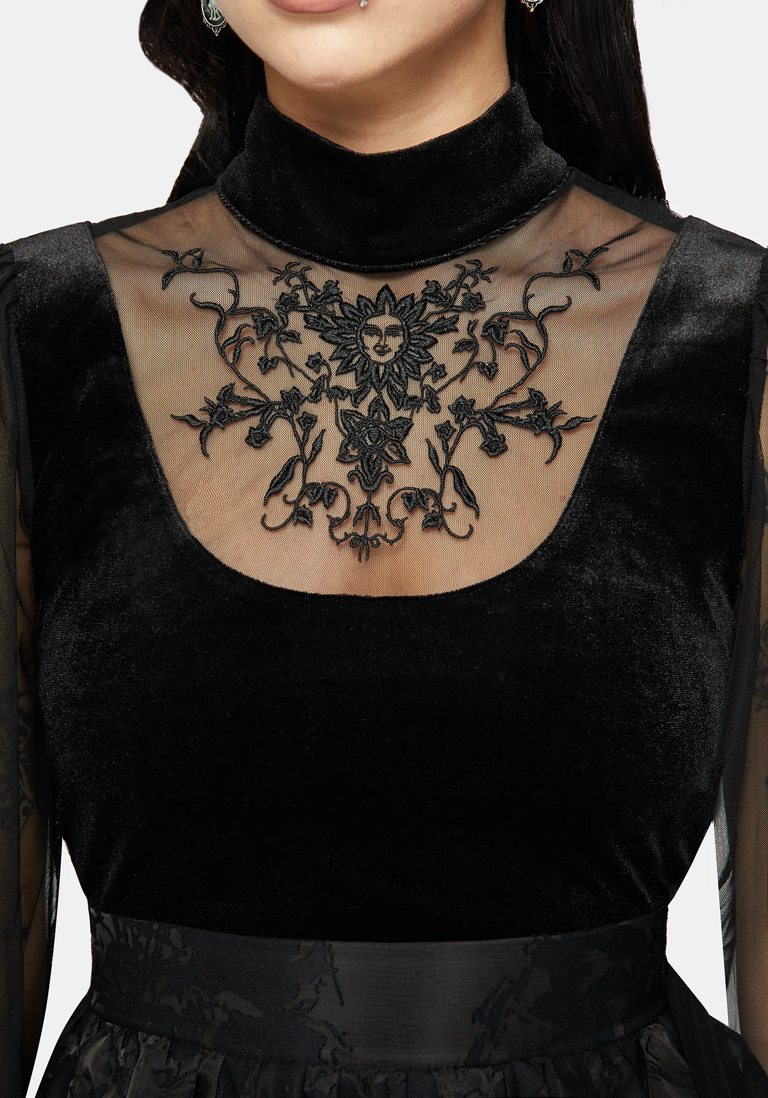 Trixie Velvet Embroidered Long Sleeve Funnel Top - Image 2