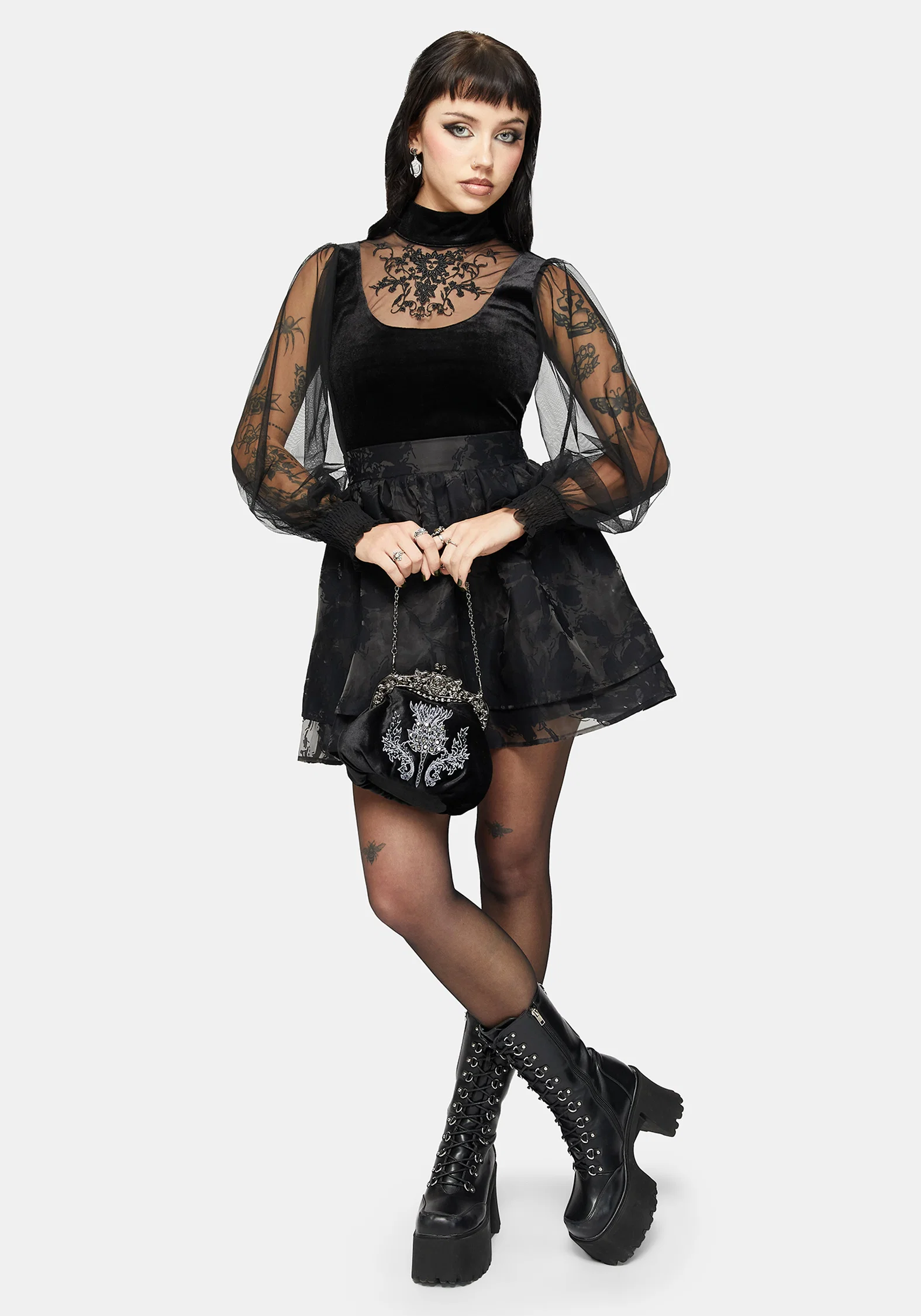 Trixie Velvet Embroidered Long Sleeve Funnel Top - Image 6
