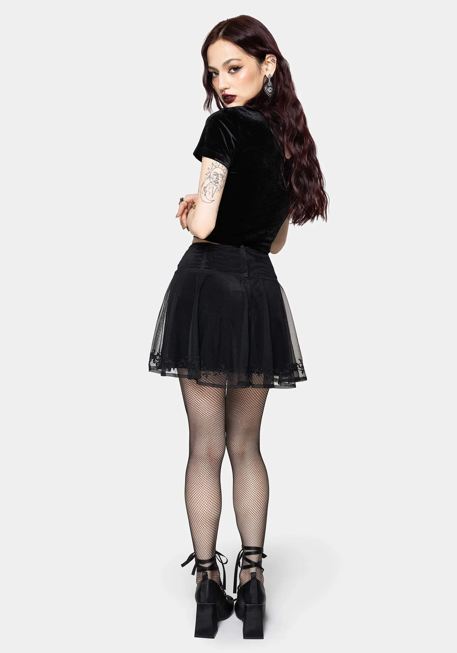Trixie Velvet Fishnet Embroidered Mini Skirt - Image 3
