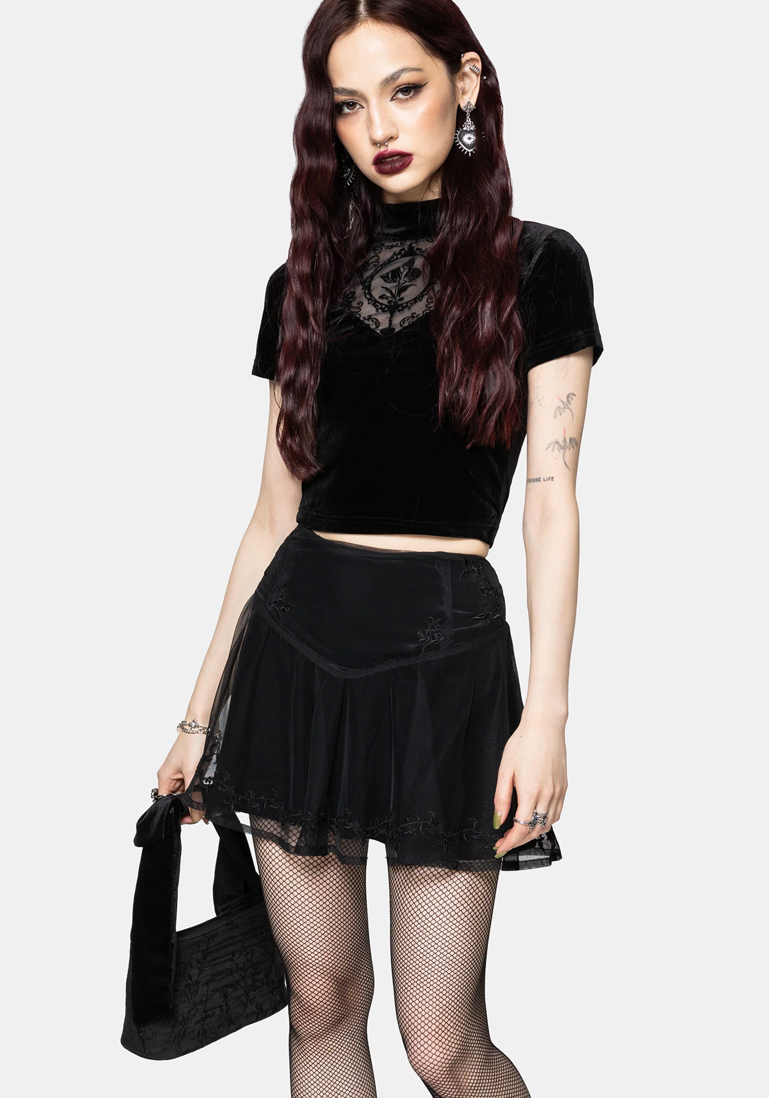 Trixie Velvet Fishnet Embroidered Mini Skirt - Image 5