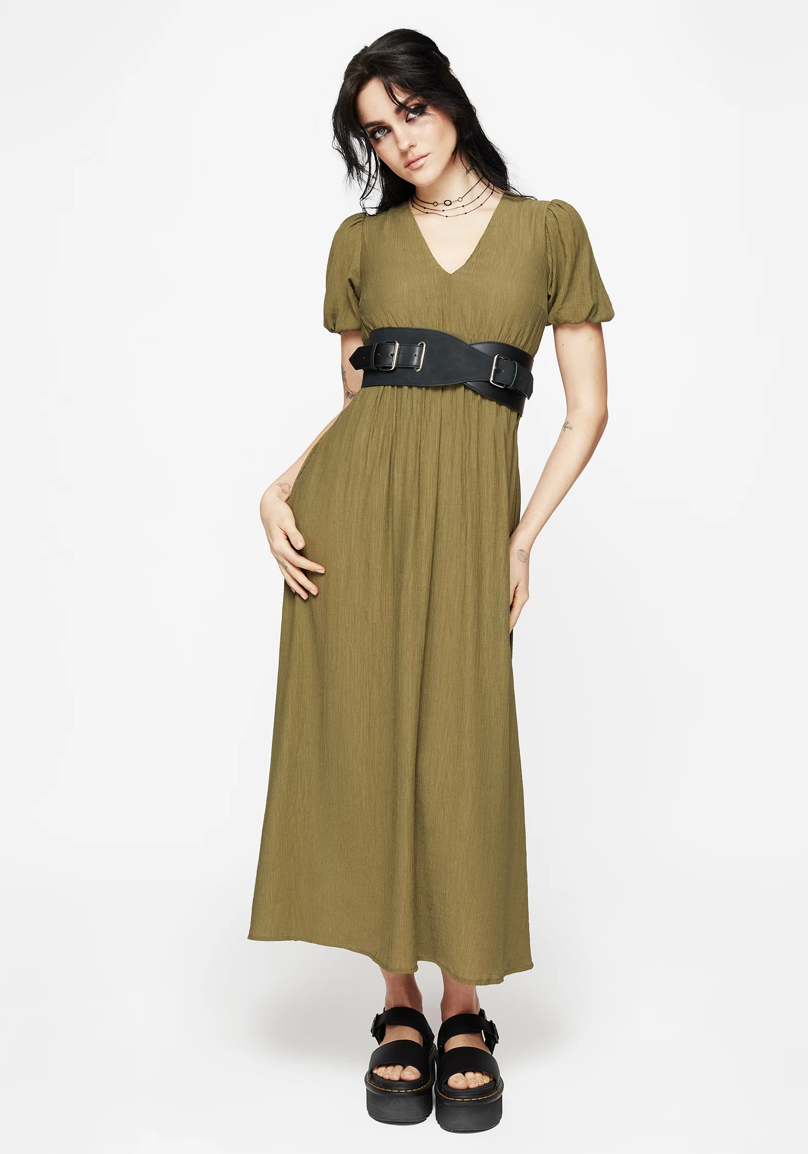 Tryphena Shirred V Neck Midaxi Dress - Image 6
