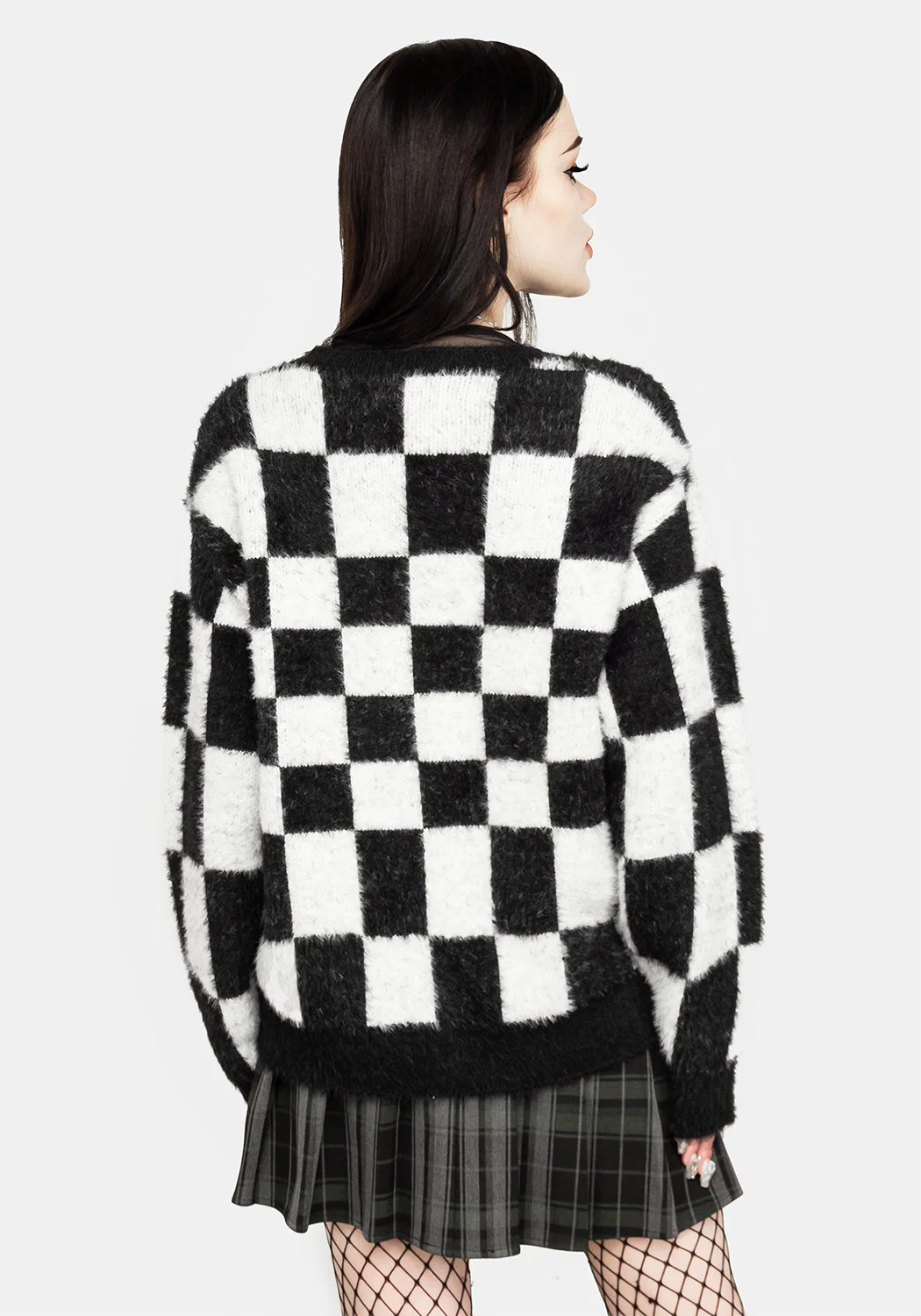 Two-Tone Checkerboard Cardigan - Image 8