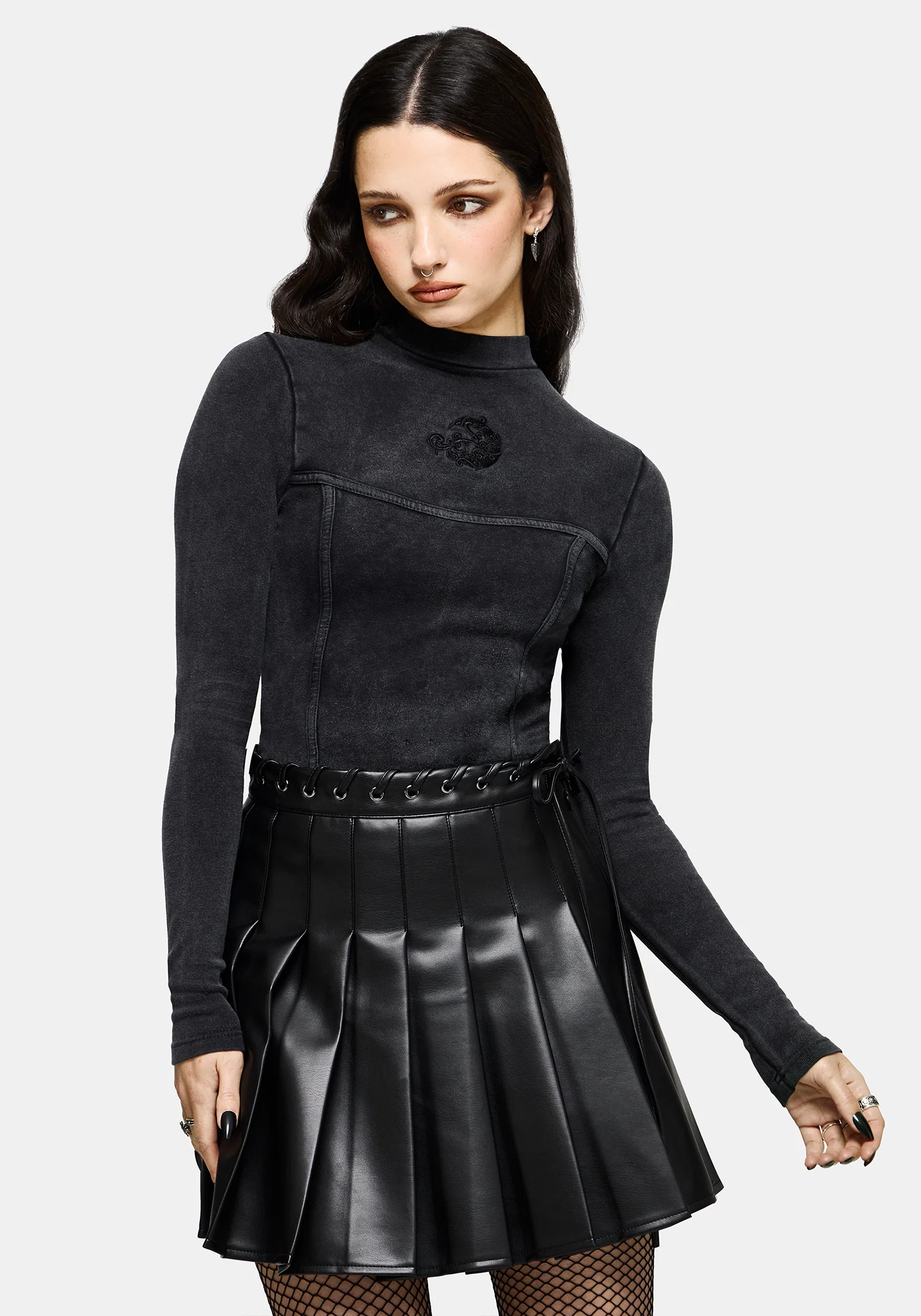 Uma Embroidered Seamed Ribbed Long Sleeved Top - Image 5