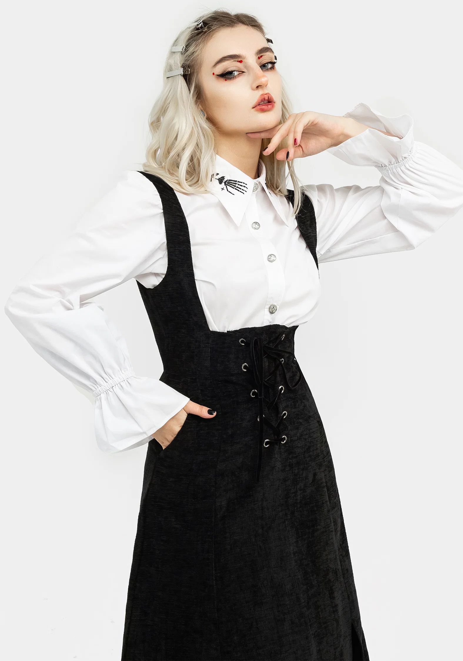 Valar Lace Up Midi Pinafore Dress - Image 4