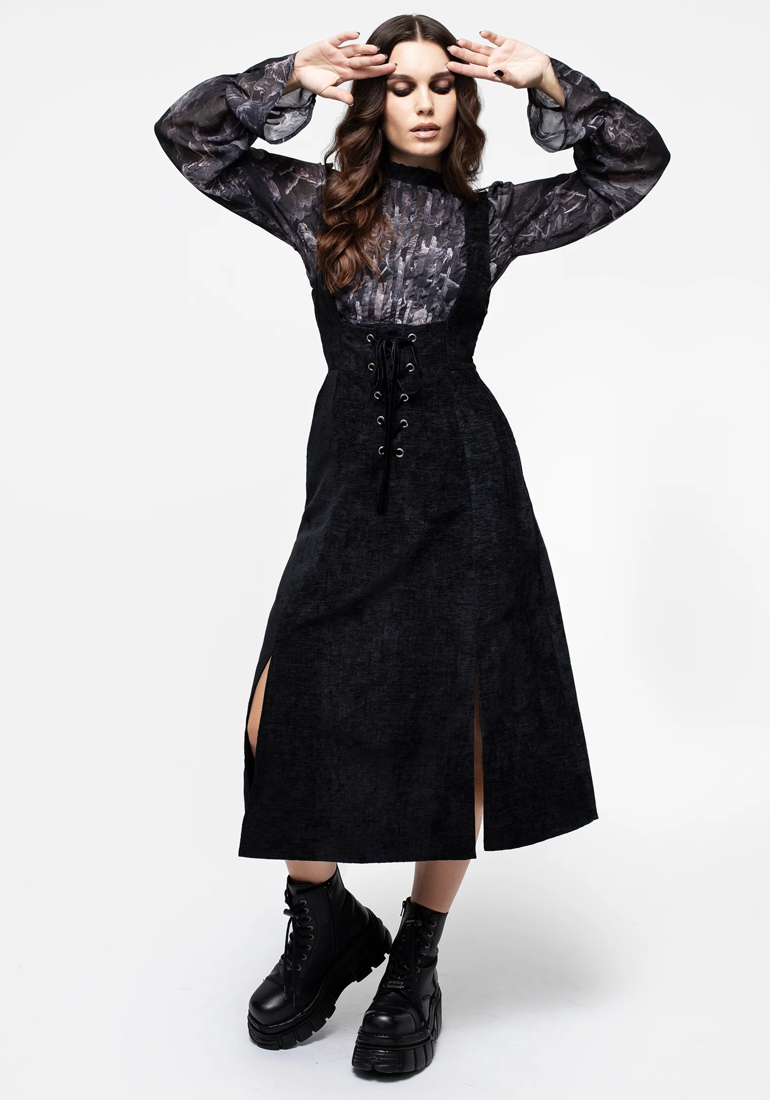 Valar Lace Up Midi Pinafore Dress - Image 9