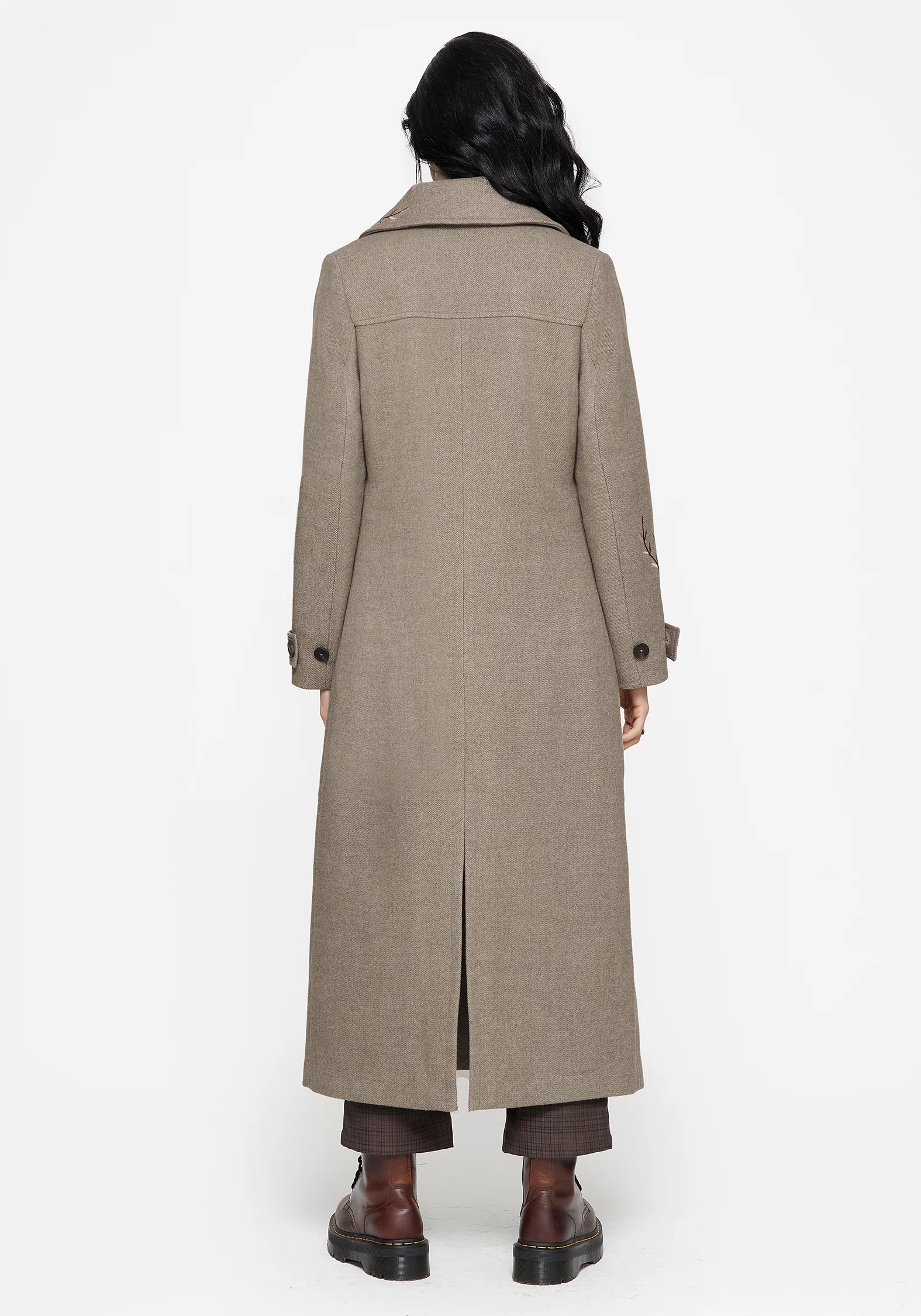 Valeria Floral Moth Embroidered Herringbone Longline Coat - Image 3