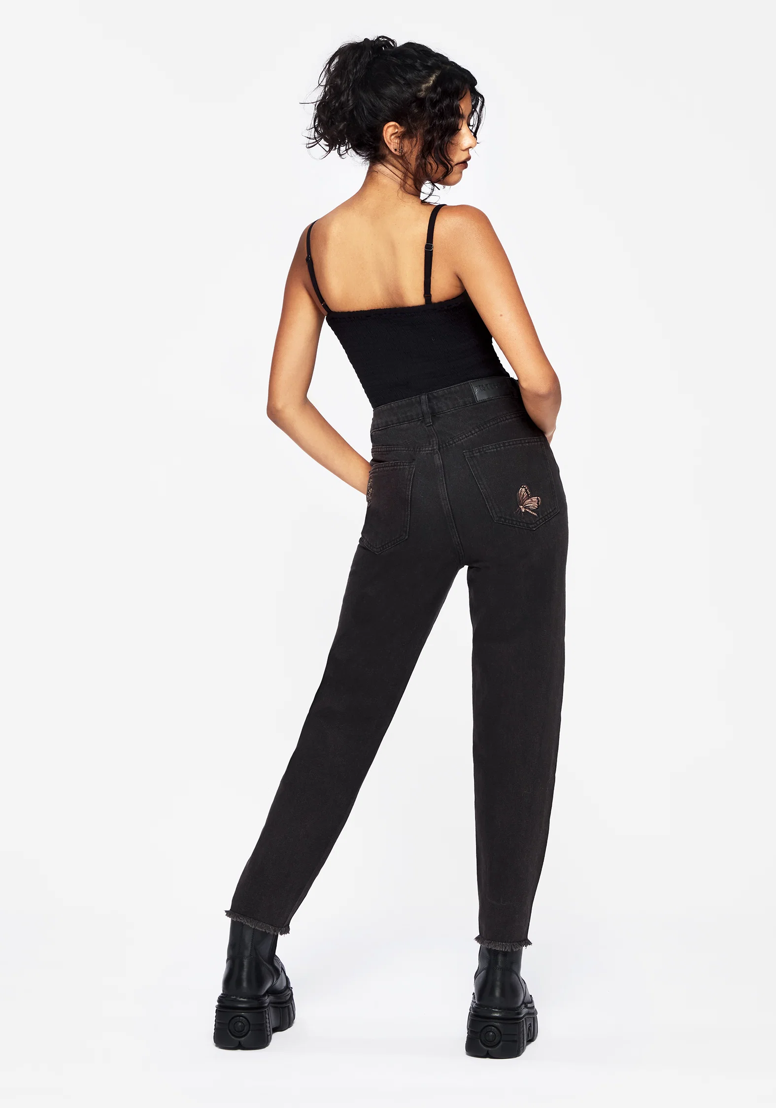 Valeria Floral Moth Embroidered Mom Jeans - Image 3