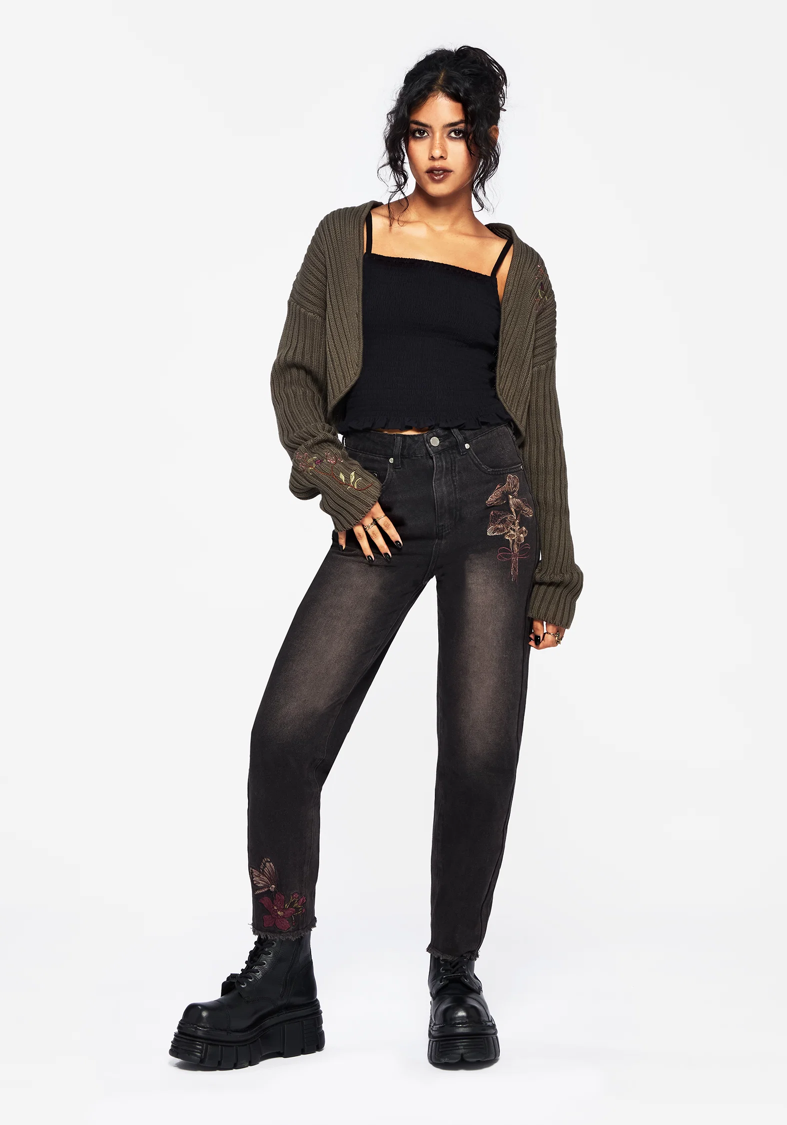 Valeria Floral Moth Embroidered Mom Jeans - Image 4