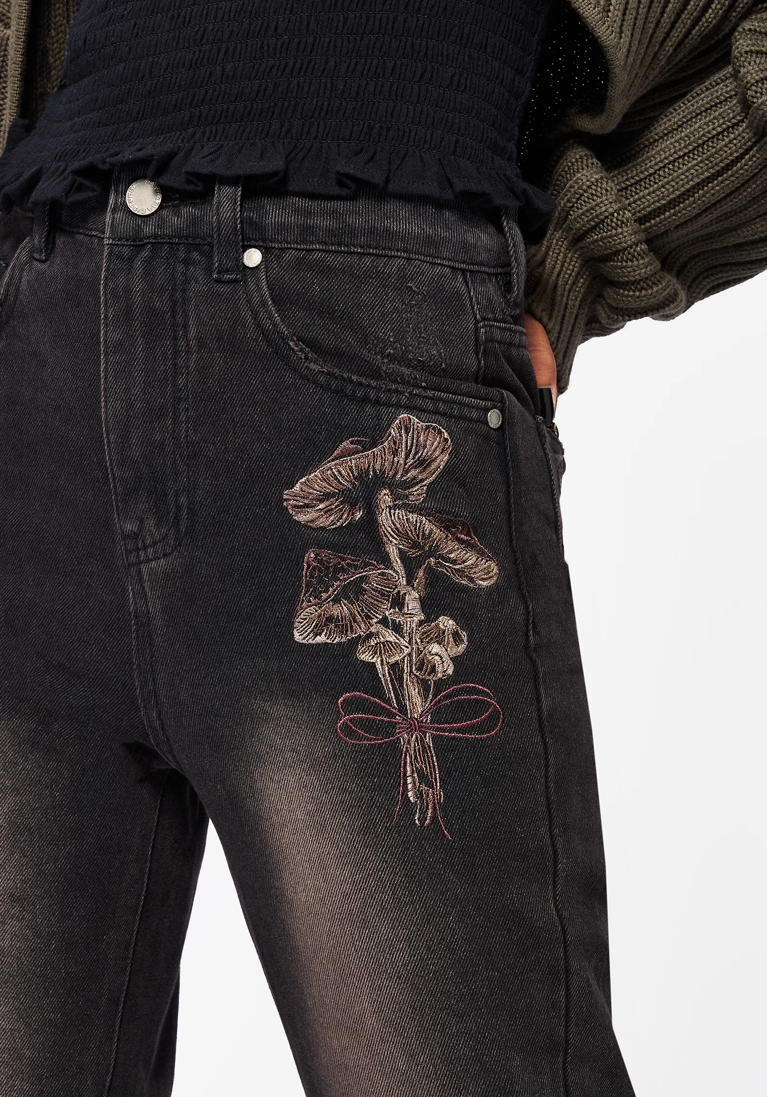 Valeria Floral Moth Embroidered Mom Jeans - Image 5