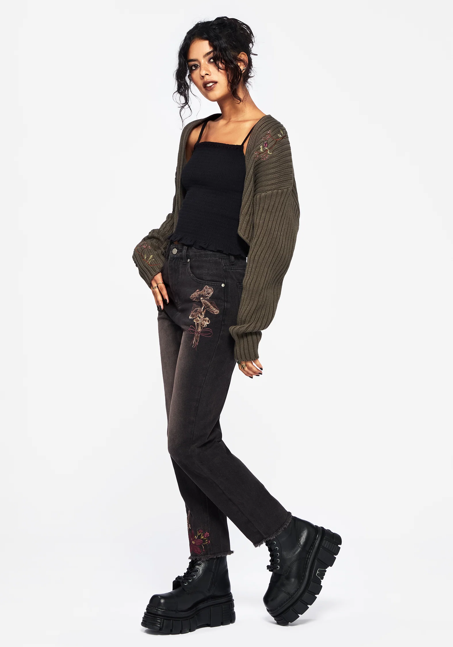 Valeria Floral Moth Embroidered Mom Jeans - Image 6