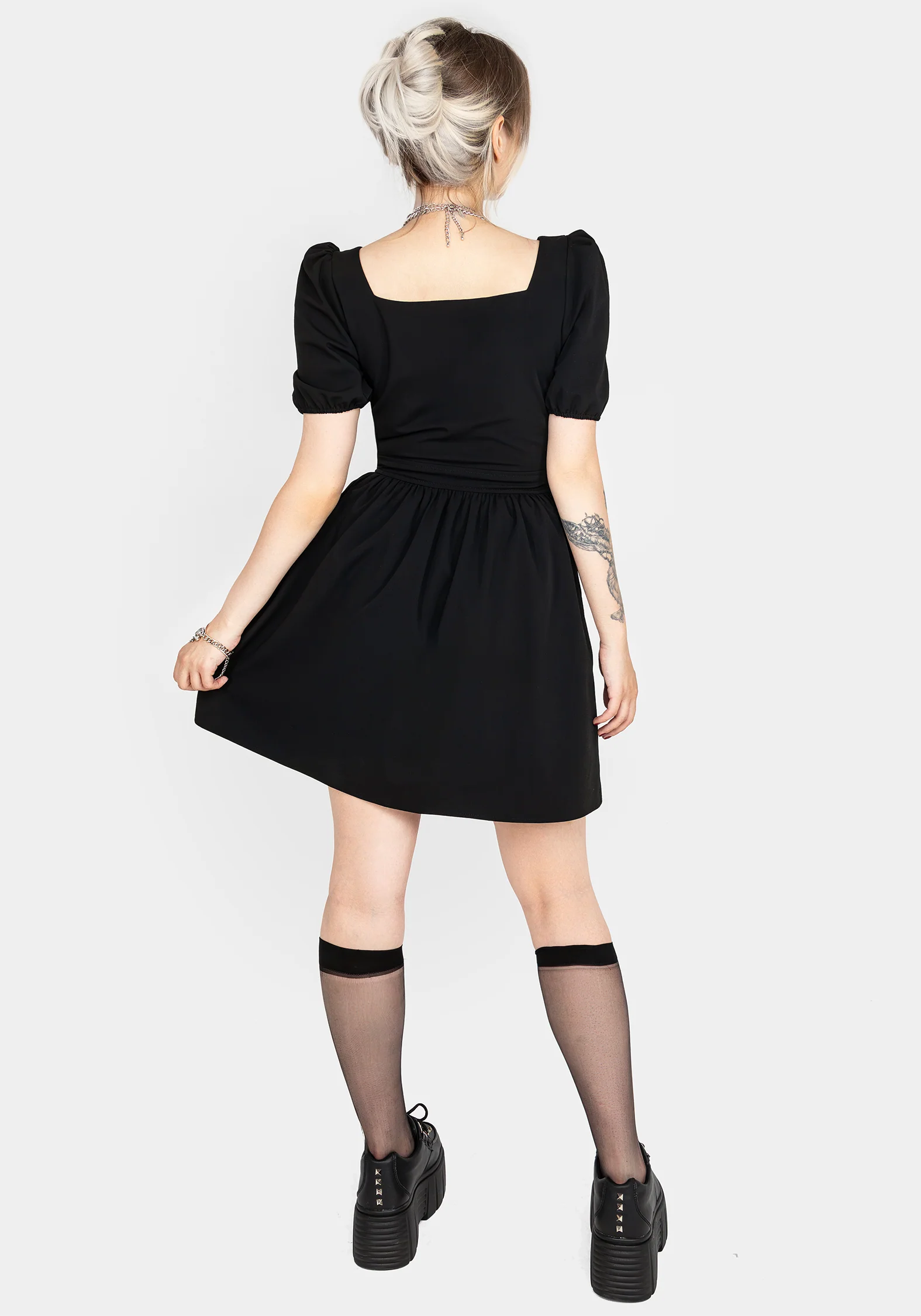 Vampyrum Bat Embroidered Puff Sleeve Mini Dress - Image 3