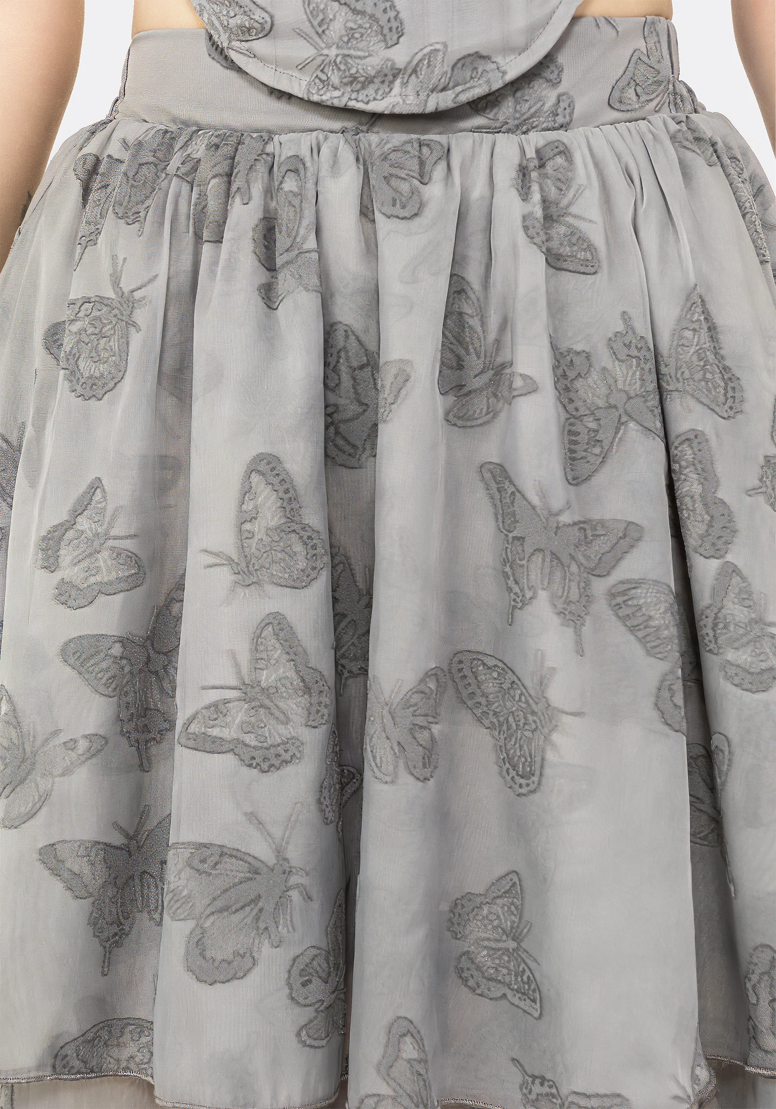 Vanessa Butterfly Print Organza Front Split Tiered Maxi Skirt - Image 2